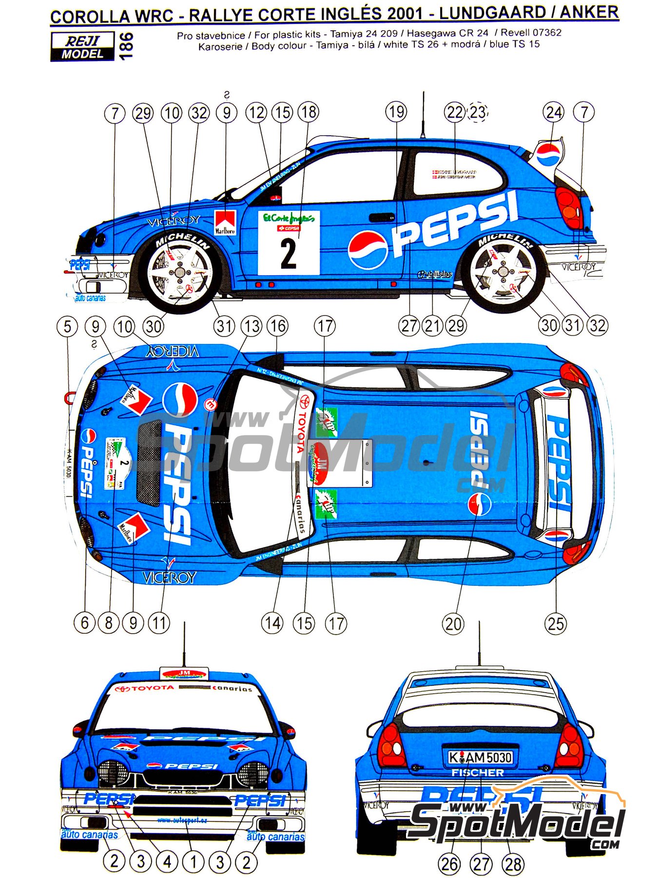 DECALS 1//43 REF 0166 TOYOTA COROLLA WRC RUI MADEIRA RALLYE CATALOGNE 1998 RALLY
