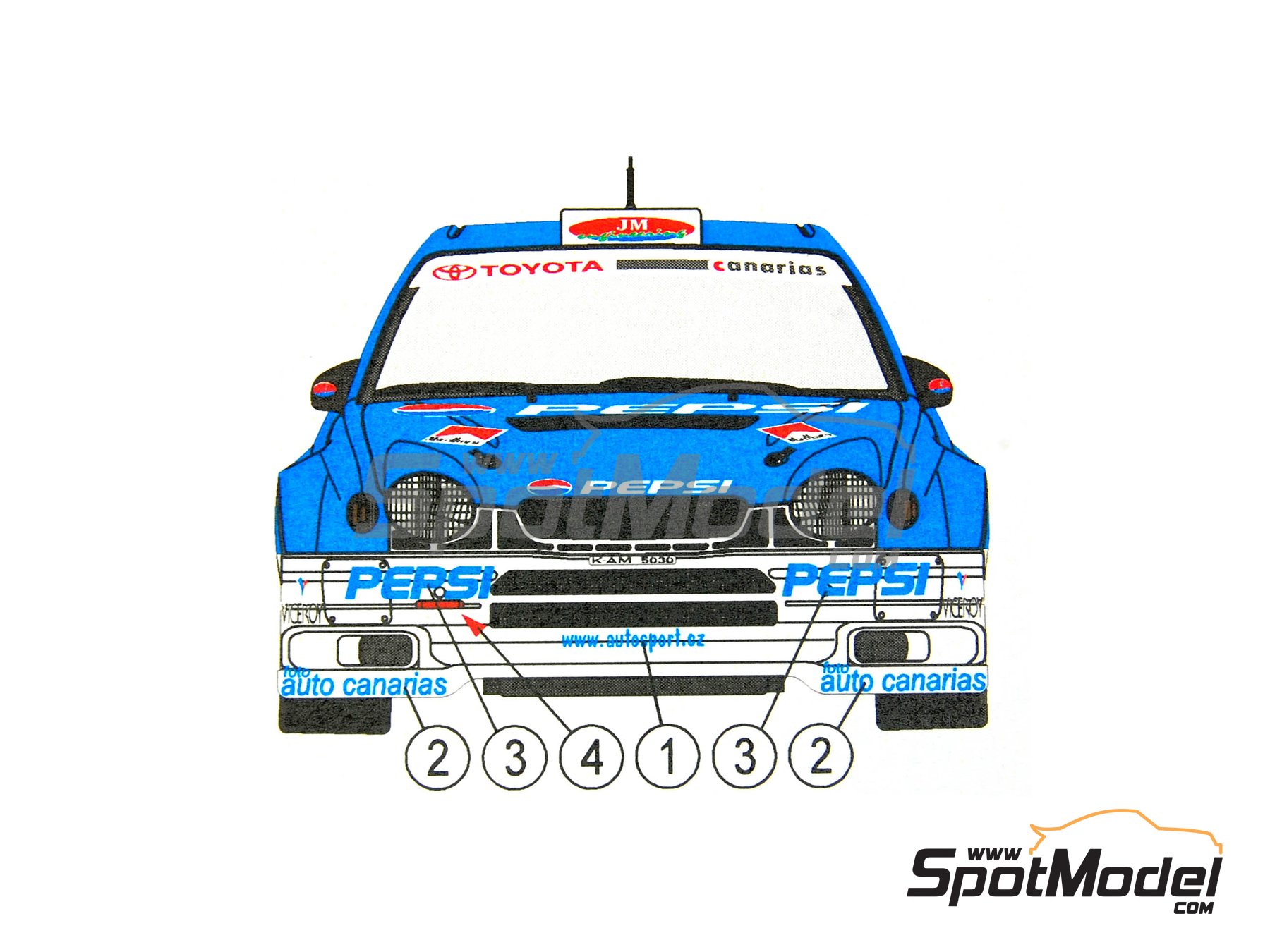 Image 4: Toyota Corolla WRC patrocinado por Pepsi - Rally El Corte Ingles Islas Canarias 2001 | Decoraci&oacute;n en escala&nbsp;1/24 fabricado por Reji Model (ref.&nbsp;REJI-186, tambien 186)