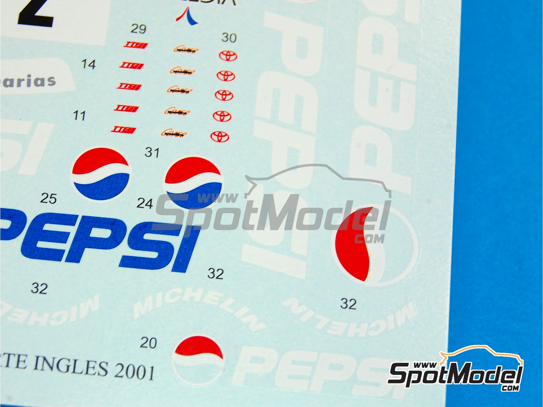 Image 6: Toyota Corolla WRC patrocinado por Pepsi - Rally El Corte Ingles Islas Canarias 2001 | Decoraci&oacute;n en escala&nbsp;1/24 fabricado por Reji Model (ref.&nbsp;REJI-186, tambien 186)