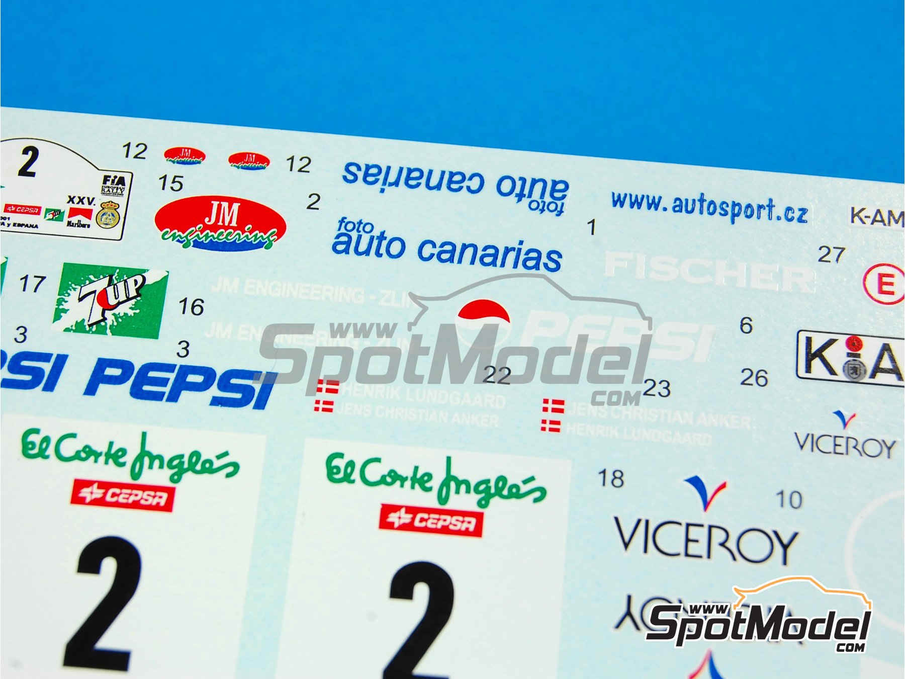 Image 8: Toyota Corolla WRC patrocinado por Pepsi - Rally El Corte Ingles Islas Canarias 2001 | Decoraci&oacute;n en escala&nbsp;1/24 fabricado por Reji Model (ref.&nbsp;REJI-186, tambien 186)