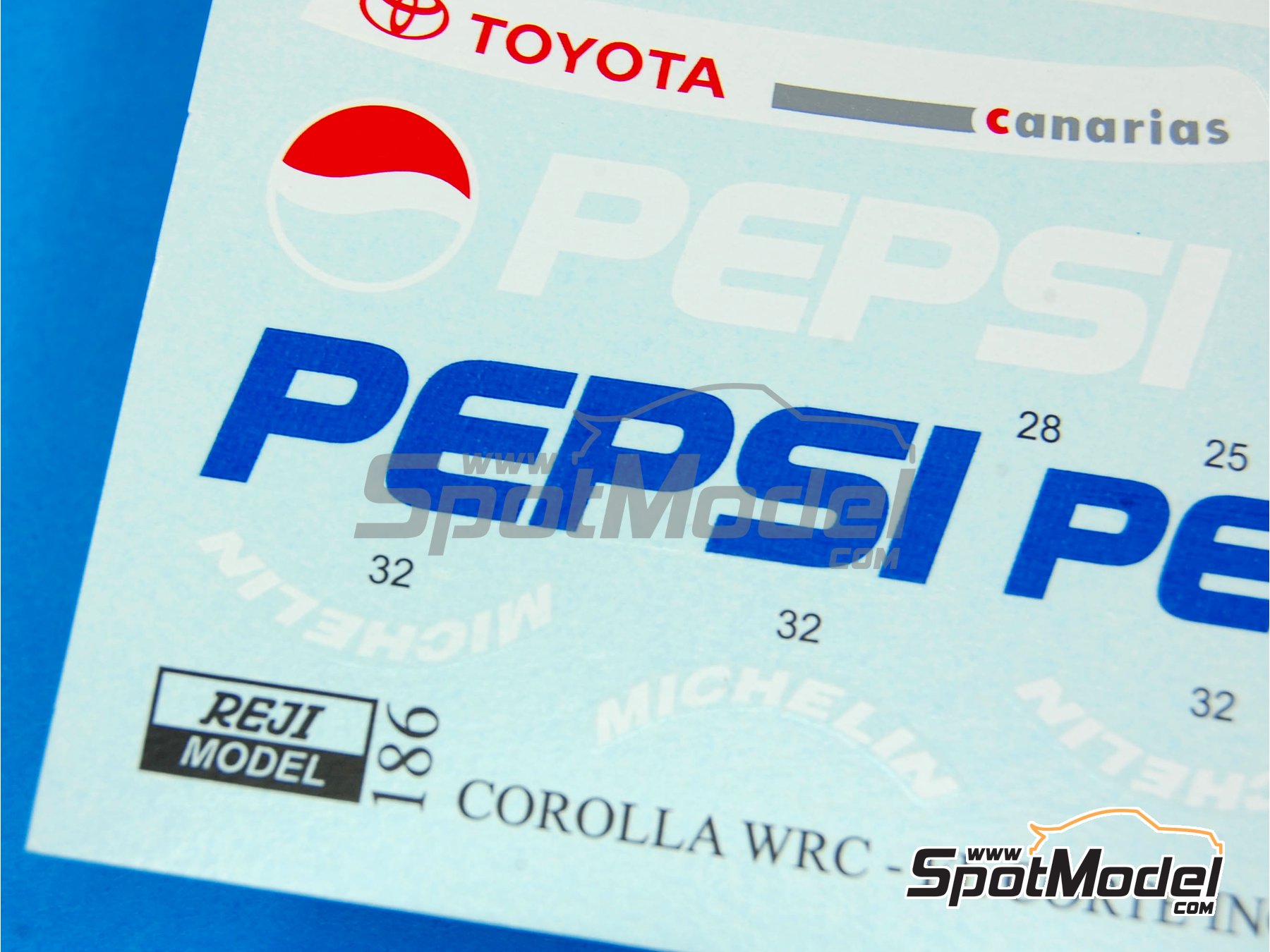 Image 10: Toyota Corolla WRC patrocinado por Pepsi - Rally El Corte Ingles Islas Canarias 2001 | Decoraci&oacute;n en escala&nbsp;1/24 fabricado por Reji Model (ref.&nbsp;REJI-186, tambien 186)