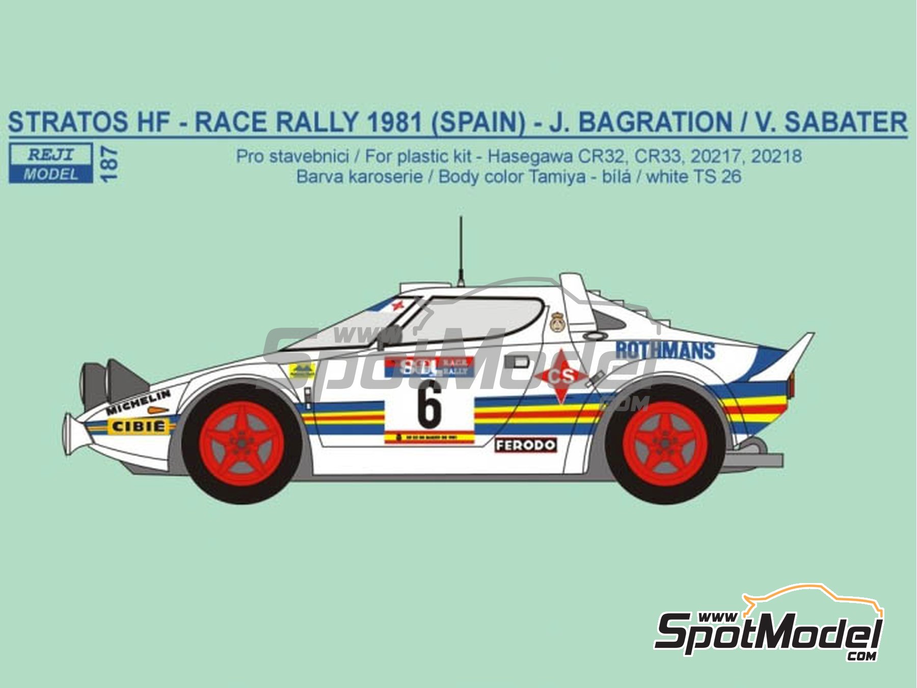 Image 1: Lancia Stratos HF sponsored by Rothmans - Sol-Race Rally 1981 | Marking / livery in 1/24 scale manufactured by Reji Model (ref.&nbsp;REJI-187, also 187)