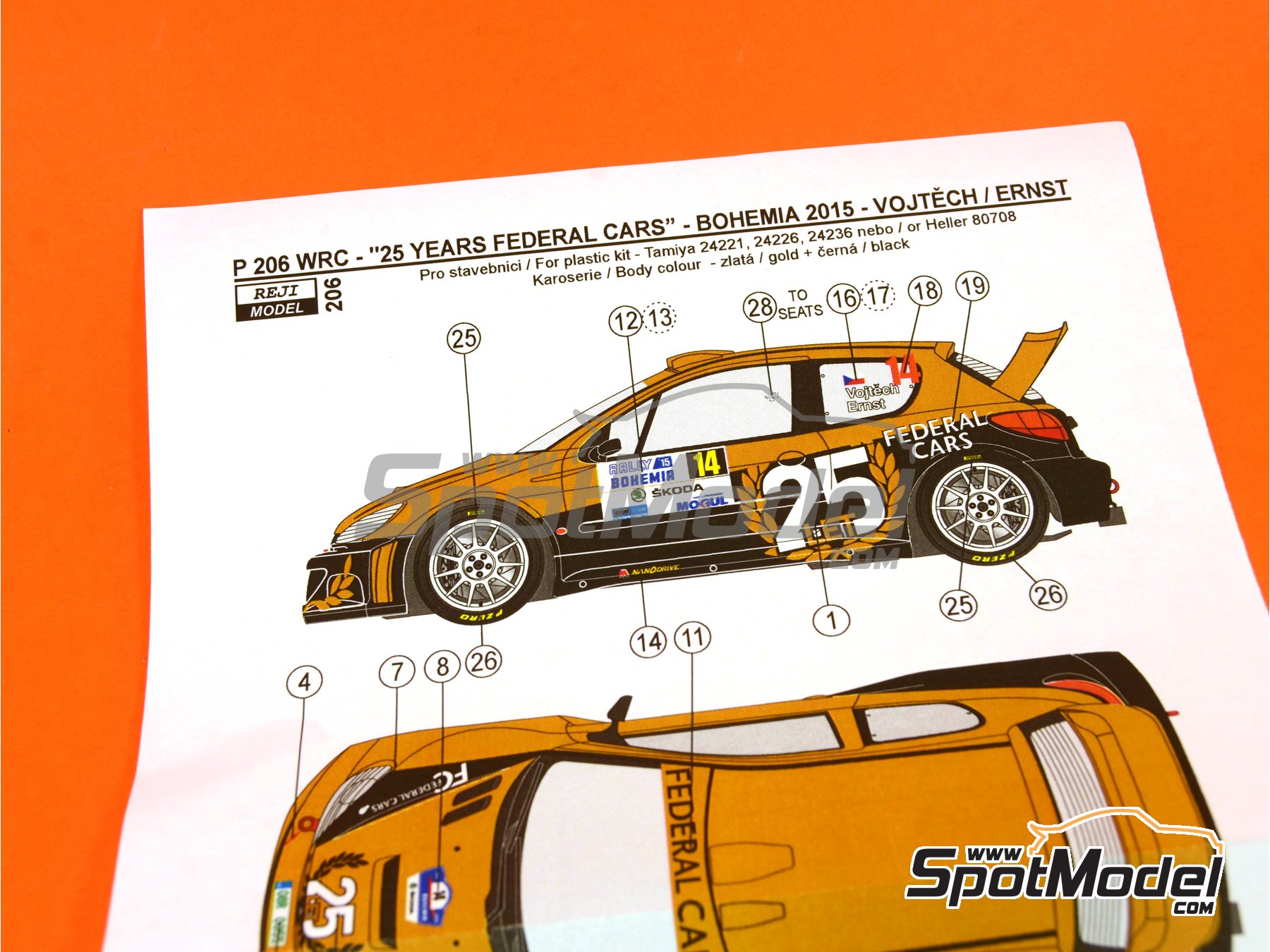 Image 1: Peugeot 206 WRC sponsored by Federal Cars - Bohemia Rally 2015 | Marking / livery in 1/24 scale manufactured by Reji Model (ref.&nbsp;REJI-206, also 206)