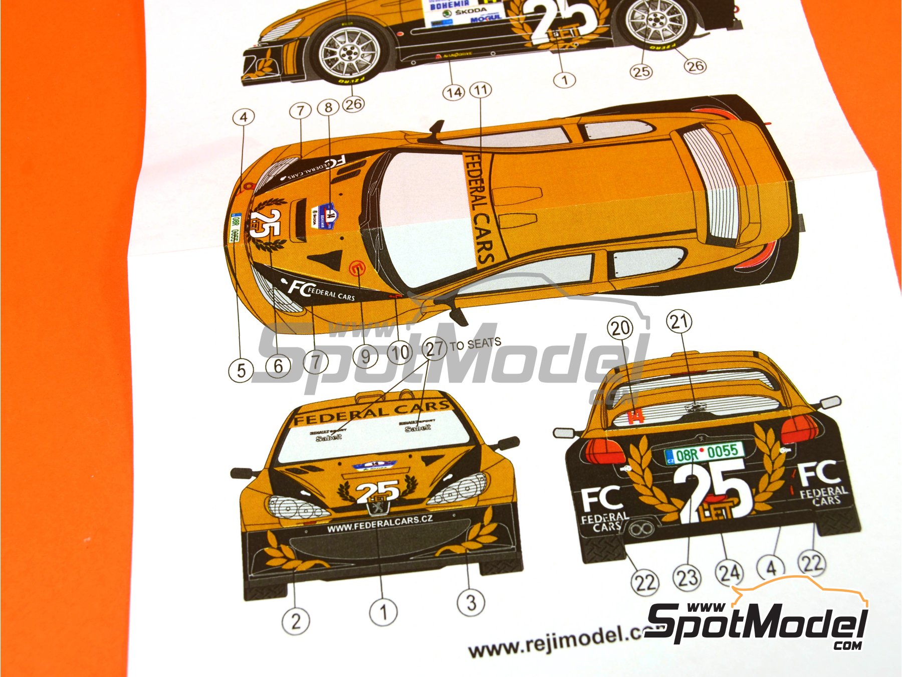 Image 2: Peugeot 206 WRC sponsored by Federal Cars - Bohemia Rally 2015 | Marking / livery in 1/24 scale manufactured by Reji Model (ref.&nbsp;REJI-206, also 206)