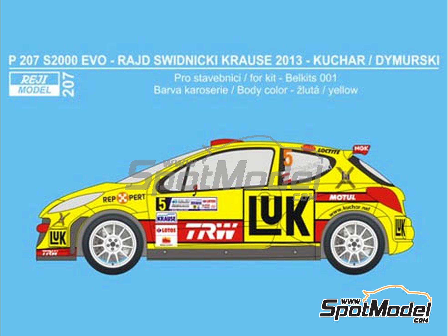 Image 1: Peugeot 207 S2000 Evo sponsored by Luk - Swidnicki Krause Rally 2013 | Marking / livery in 1/24 scale manufactured by Reji Model (ref.&nbsp;REJI-207, also 207)