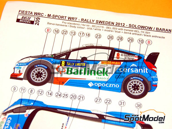 Image 7: Ford Fiesta WRC sponsored by Barlinek - Svezia Sweden Rally 2012 | Decals in 1/24 scale manufactured by Reji Model (ref.&nbsp;REJI-209, also 209)