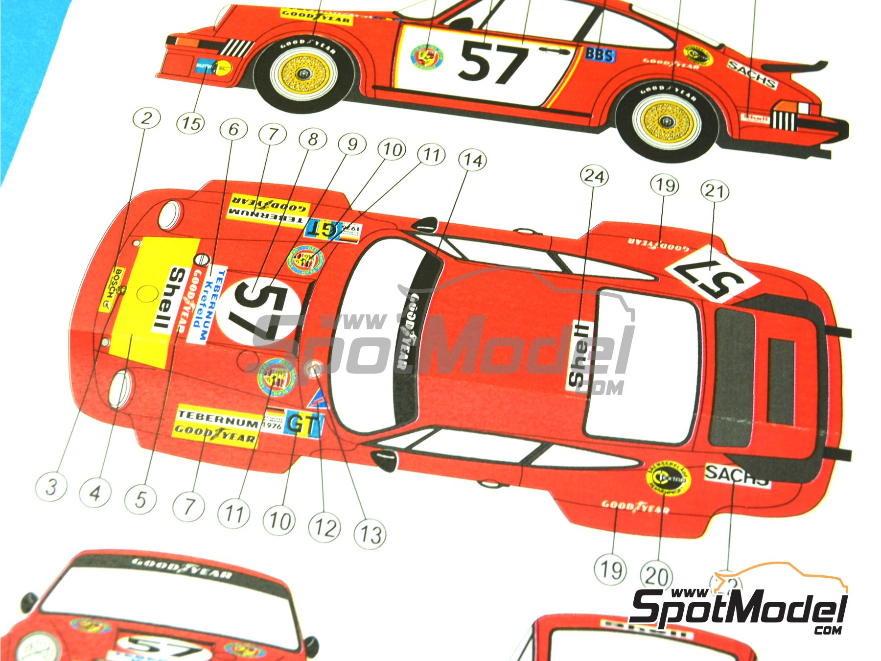 Image 2: Porsche 934 Turbo RSR Grupo 4 Equipo Gelo Racing - 24 Horas de Le Mans 1976 | Decoraci&oacute;n en escala&nbsp;1/24 fabricado por Reji Model (ref.&nbsp;REJI-210, tambien 210)