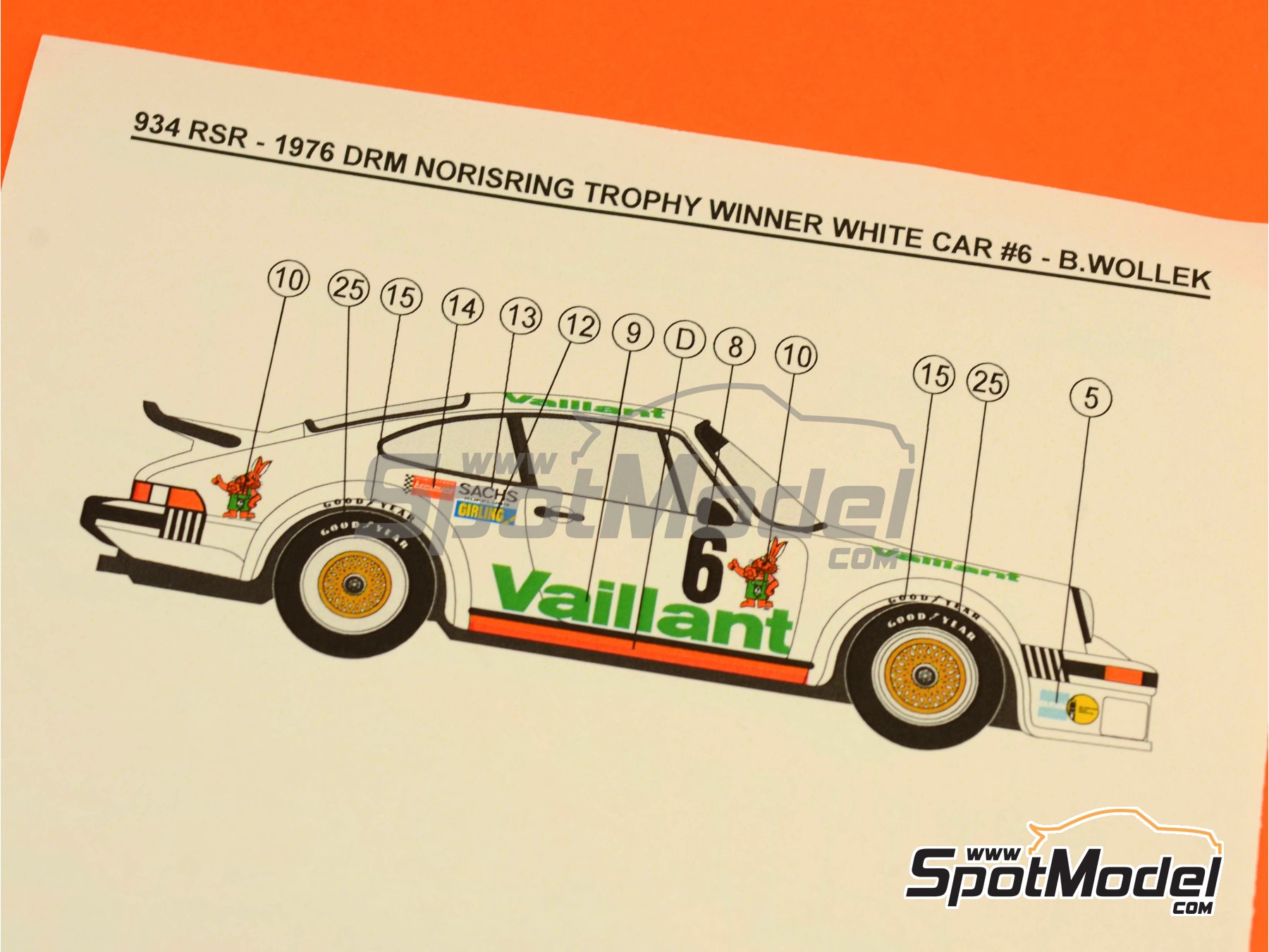 Image 5: Porsche 934 Turbo RSR Group 4 sponsored by Vaillant - ADAC Norisring Trophy 1976 | Marking / livery in 1/24 scale manufactured by Reji Model (ref.&nbsp;REJI-212, also 212)