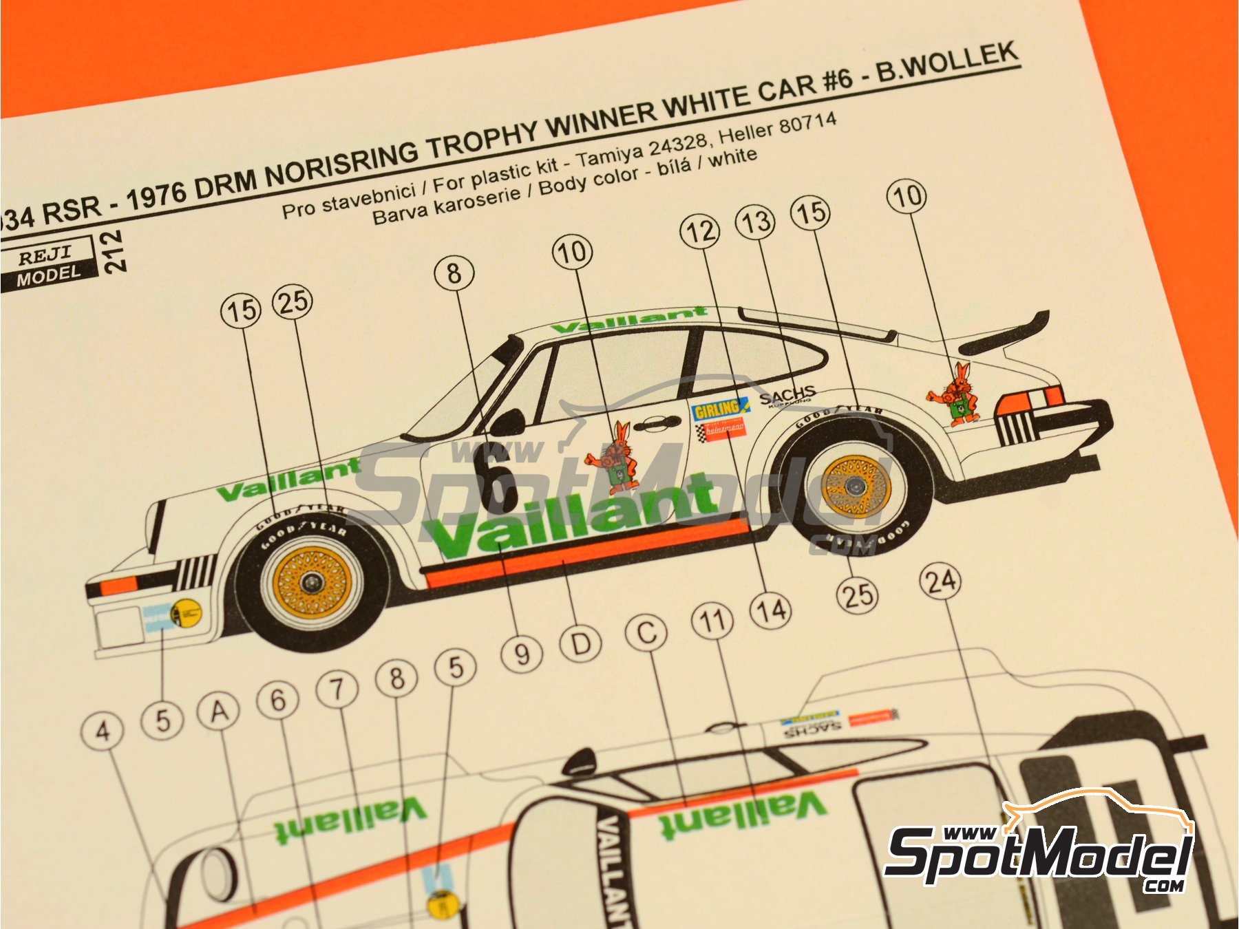 Image 6: Porsche 934 Turbo RSR Group 4 sponsored by Vaillant - ADAC Norisring Trophy 1976 | Marking / livery in 1/24 scale manufactured by Reji Model (ref.&nbsp;REJI-212, also 212)