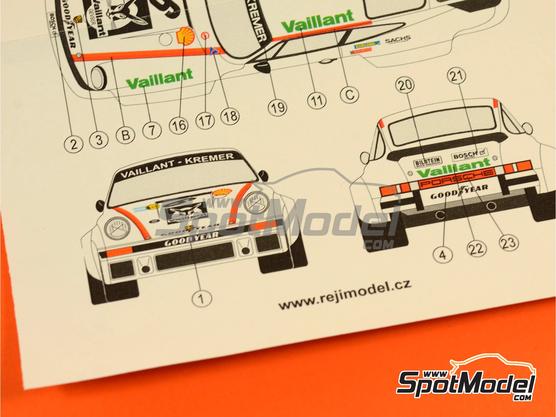 Image 8: Porsche 934 Turbo RSR Group 4 sponsored by Vaillant - ADAC Norisring Trophy 1976 | Marking / livery in 1/24 scale manufactured by Reji Model (ref.&nbsp;REJI-212, also 212)