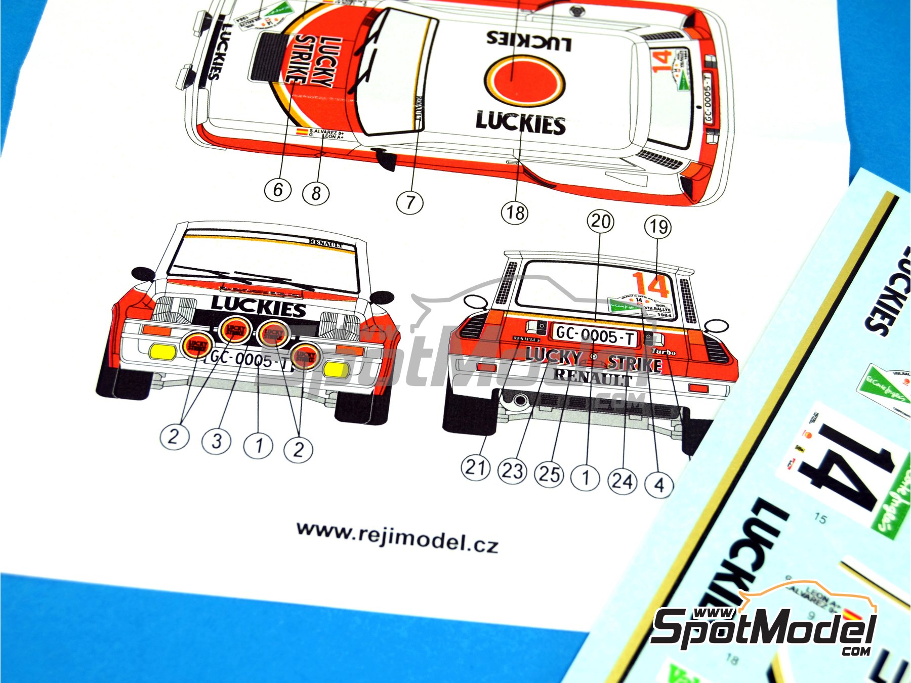 Image 2: Renault 5 Turbo sponsored by Lucky Strike - El Corte Ingles Rally Islas Canarias 1984 | Marking / livery in 1/24 scale manufactured by Reji Model (ref.&nbsp;REJI-214, also 214)
