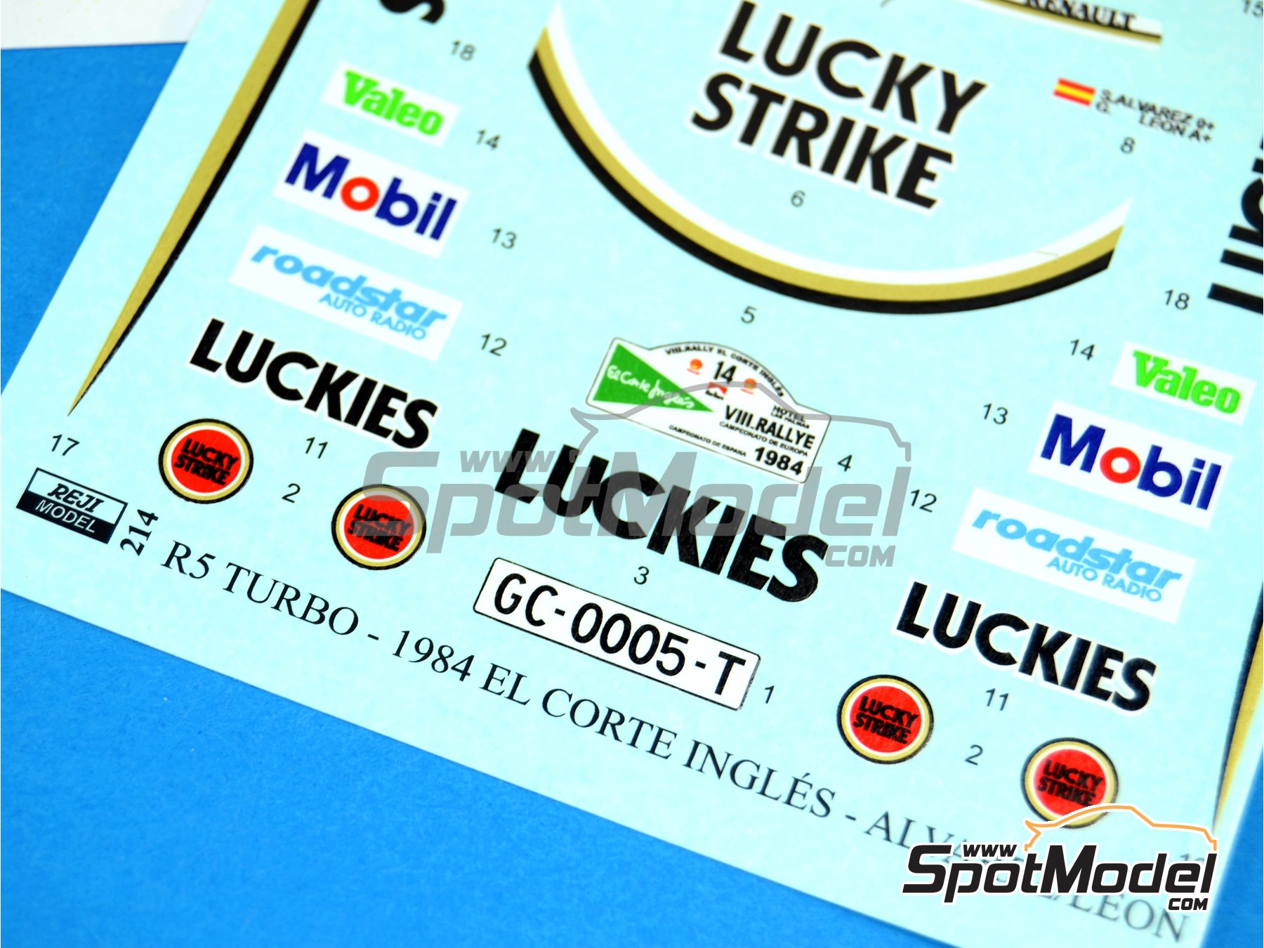 Image 5: Renault 5 Turbo sponsored by Lucky Strike - El Corte Ingles Rally Islas Canarias 1984 | Marking / livery in 1/24 scale manufactured by Reji Model (ref.&nbsp;REJI-214, also 214)