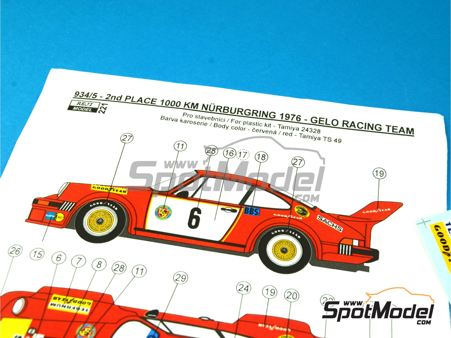 Image 2: Porsche 934/5 Gelo Racing Team - N&uuml;rburgring 1000 Kilometres 1976 | Marking / livery in 1/24 scale manufactured by Reji Model (ref.&nbsp;REJI-221, also 221)