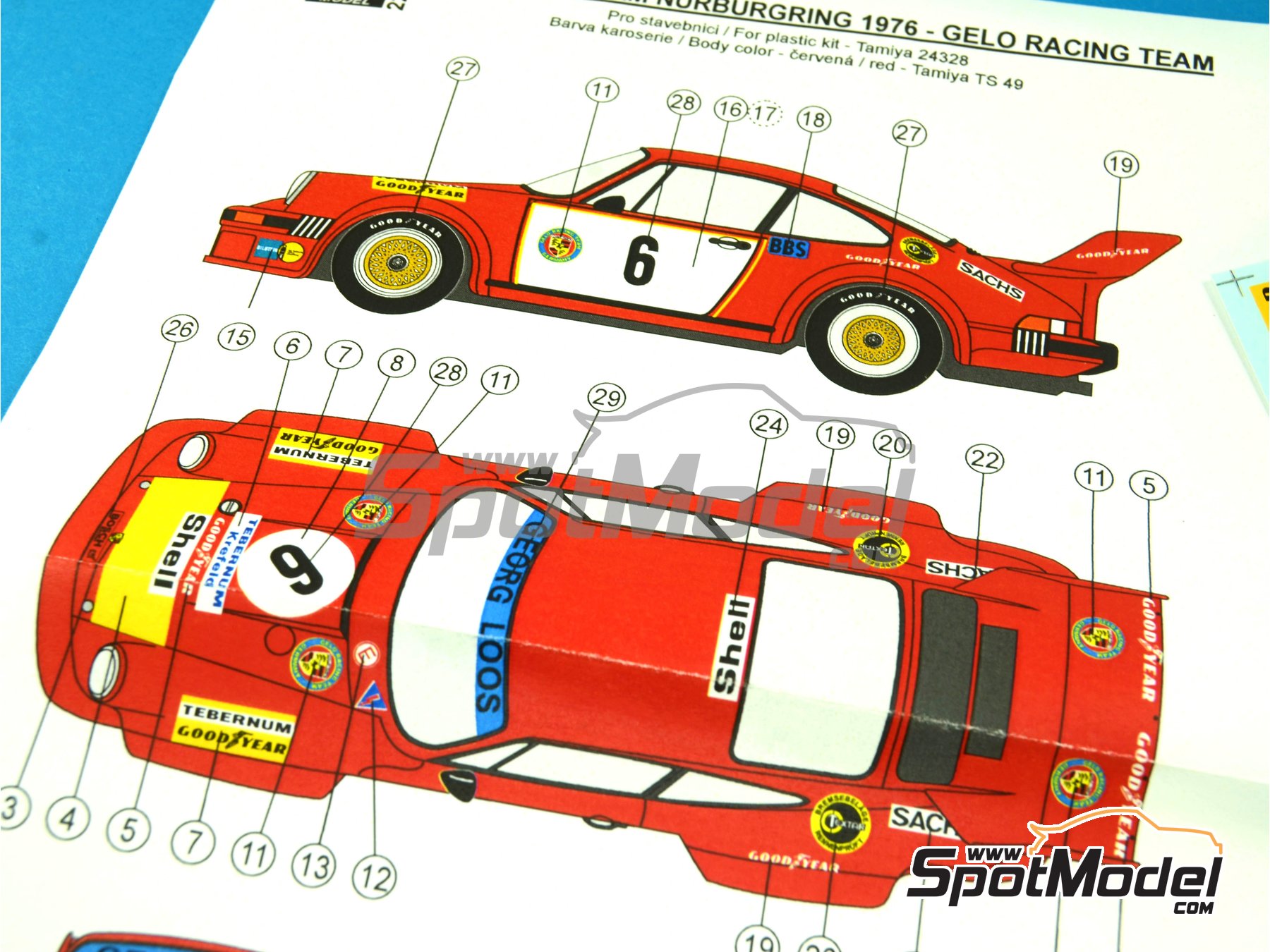 Image 3: Porsche 934/5 Gelo Racing Team - N&uuml;rburgring 1000 Kilometres 1976 | Marking / livery in 1/24 scale manufactured by Reji Model (ref.&nbsp;REJI-221, also 221)
