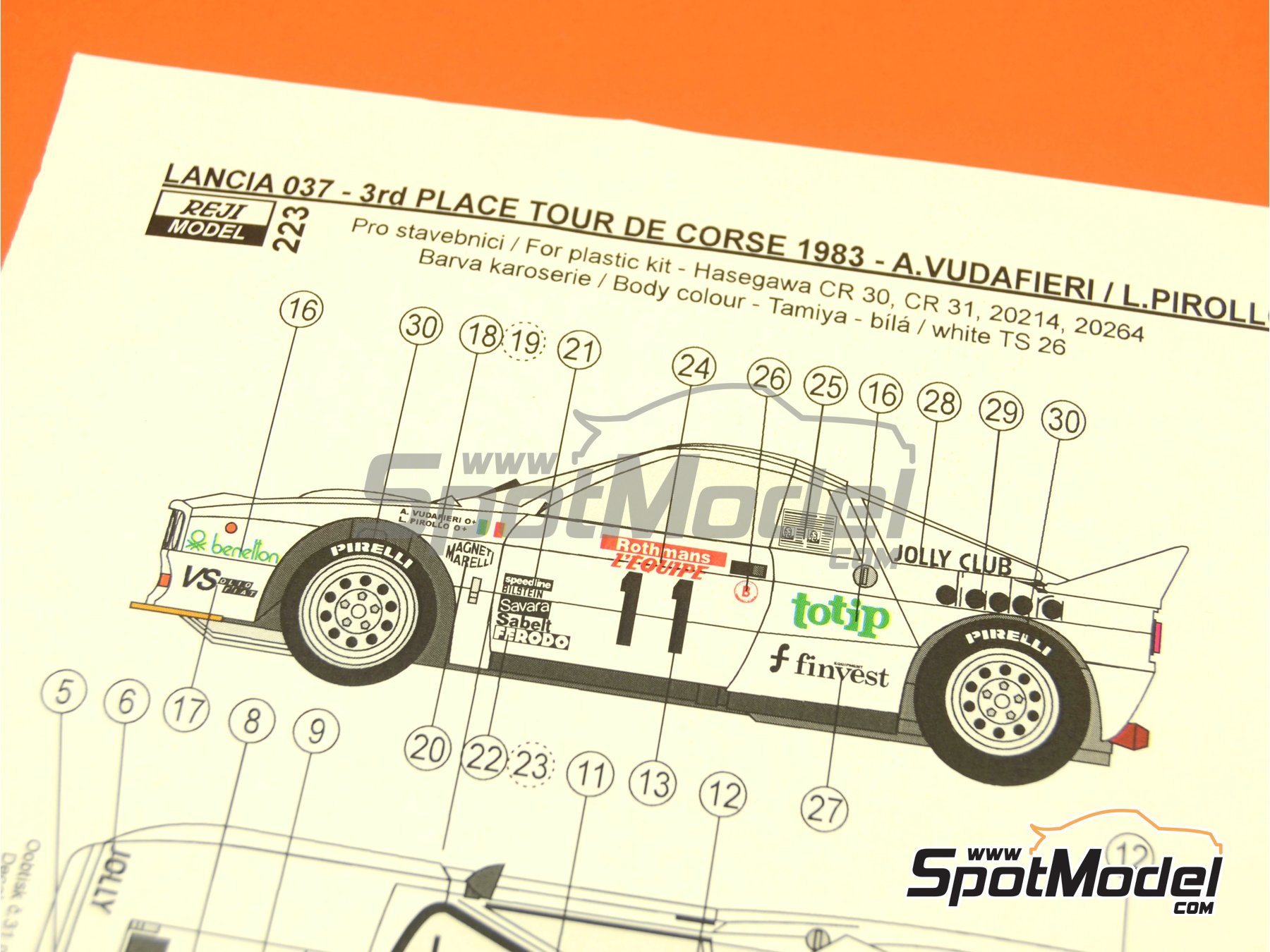 Image 5: Lancia 037 Rally sponsored by Totip Benetton - Tour de Corse 1983 | Marking / livery in 1/24 scale manufactured by Reji Model (ref.&nbsp;REJI-223, also 223)