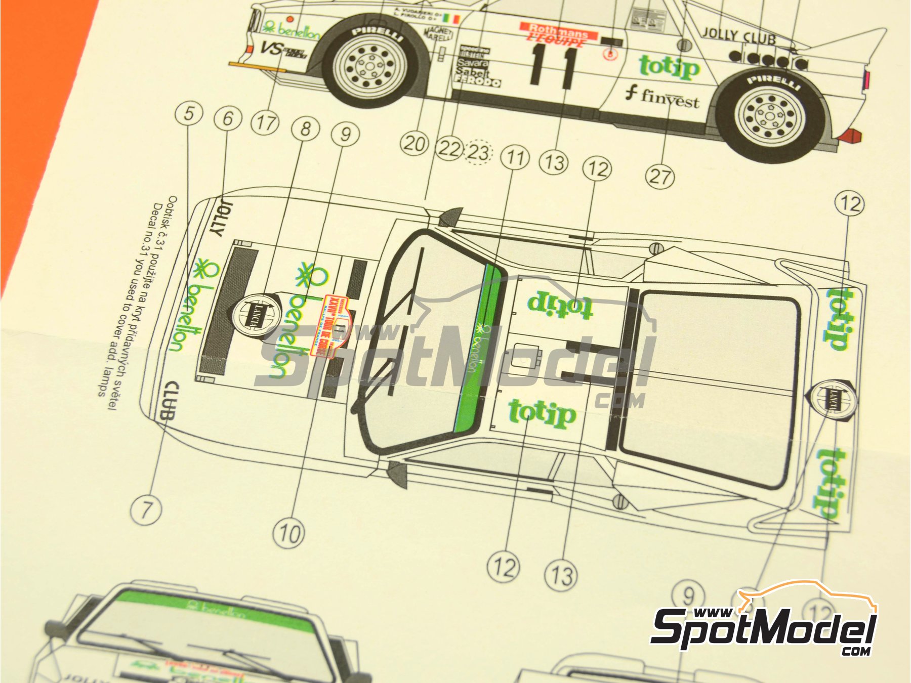 Image 7: Lancia 037 Rally sponsored by Totip Benetton - Tour de Corse 1983 | Marking / livery in 1/24 scale manufactured by Reji Model (ref.&nbsp;REJI-223, also 223)