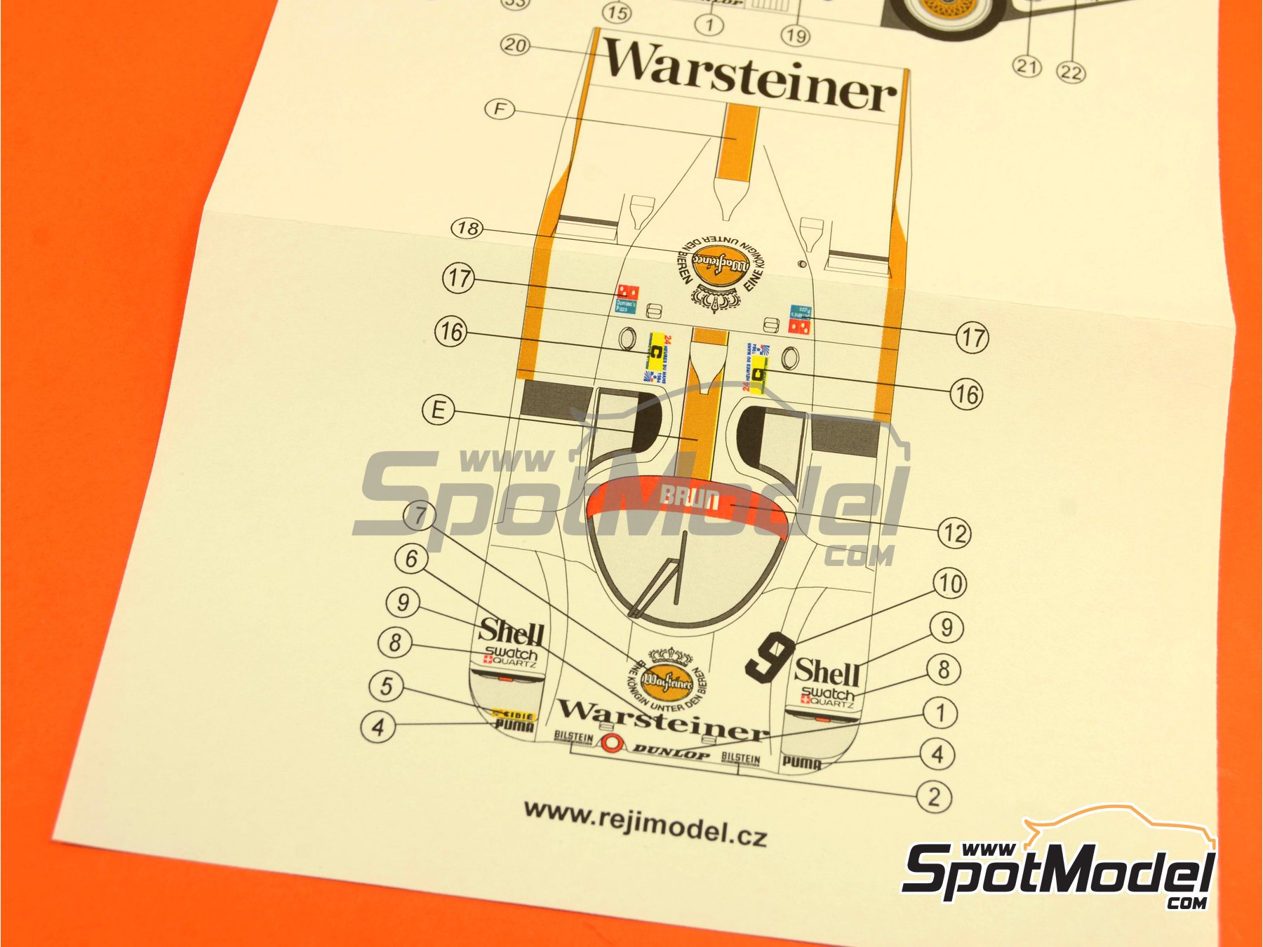 Image 3: Porsche 956 Brun Motorsport Team sponsored by Warsteiner - 24 Hours Le Mans 1984 | Marking / livery in 1/24 scale manufactured by Reji Model (ref.&nbsp;REJI-230, also 230)
