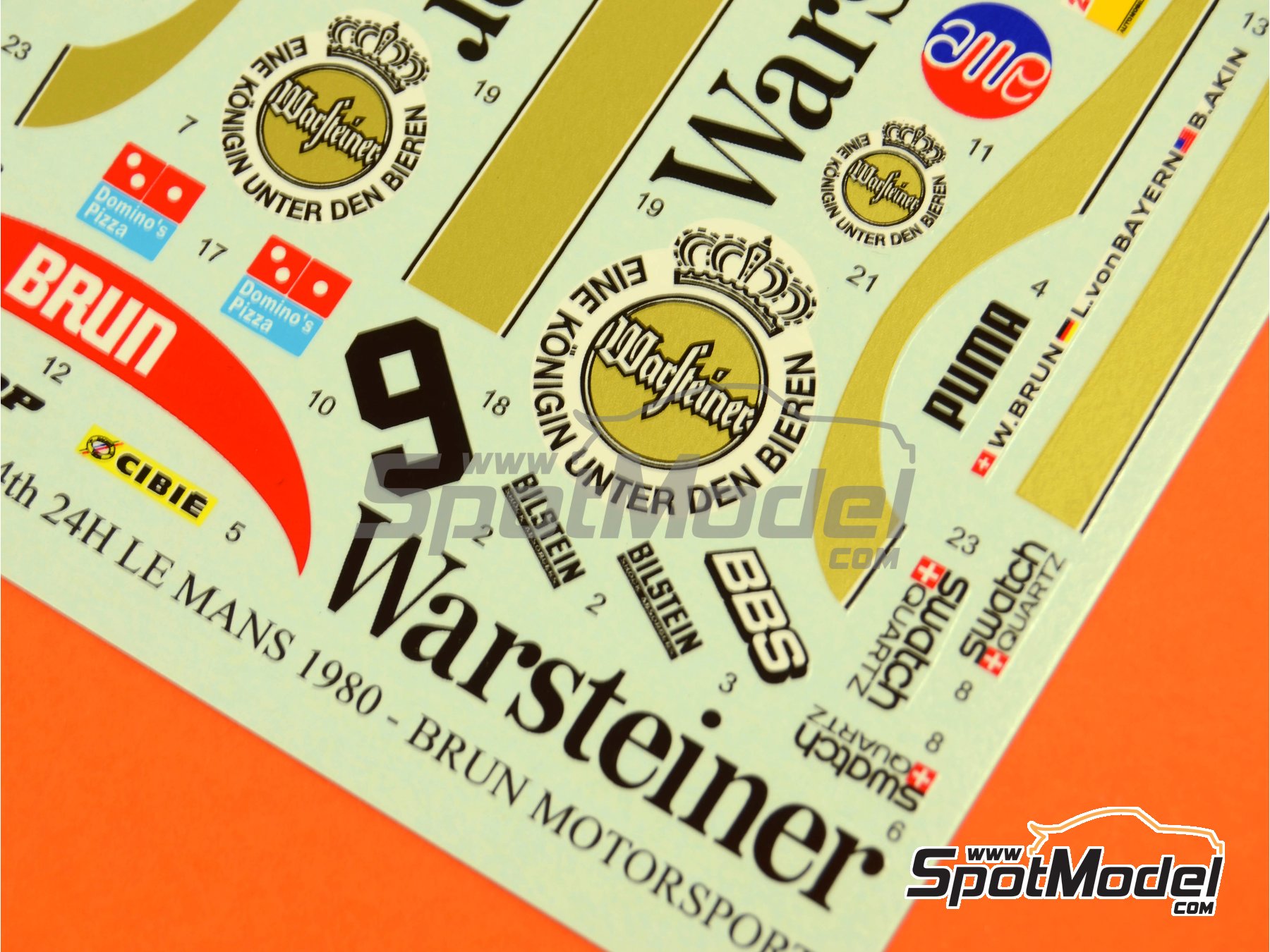 Image 5: Porsche 956 Brun Motorsport Team sponsored by Warsteiner - 24 Hours Le Mans 1984 | Marking / livery in 1/24 scale manufactured by Reji Model (ref.&nbsp;REJI-230, also 230)