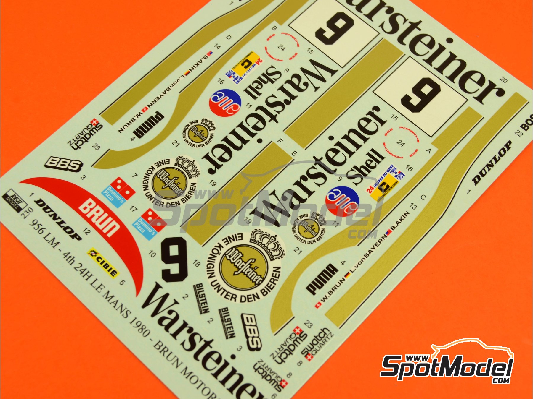 Image 6: Porsche 956 Brun Motorsport Team sponsored by Warsteiner - 24 Hours Le Mans 1984 | Marking / livery in 1/24 scale manufactured by Reji Model (ref.&nbsp;REJI-230, also 230)