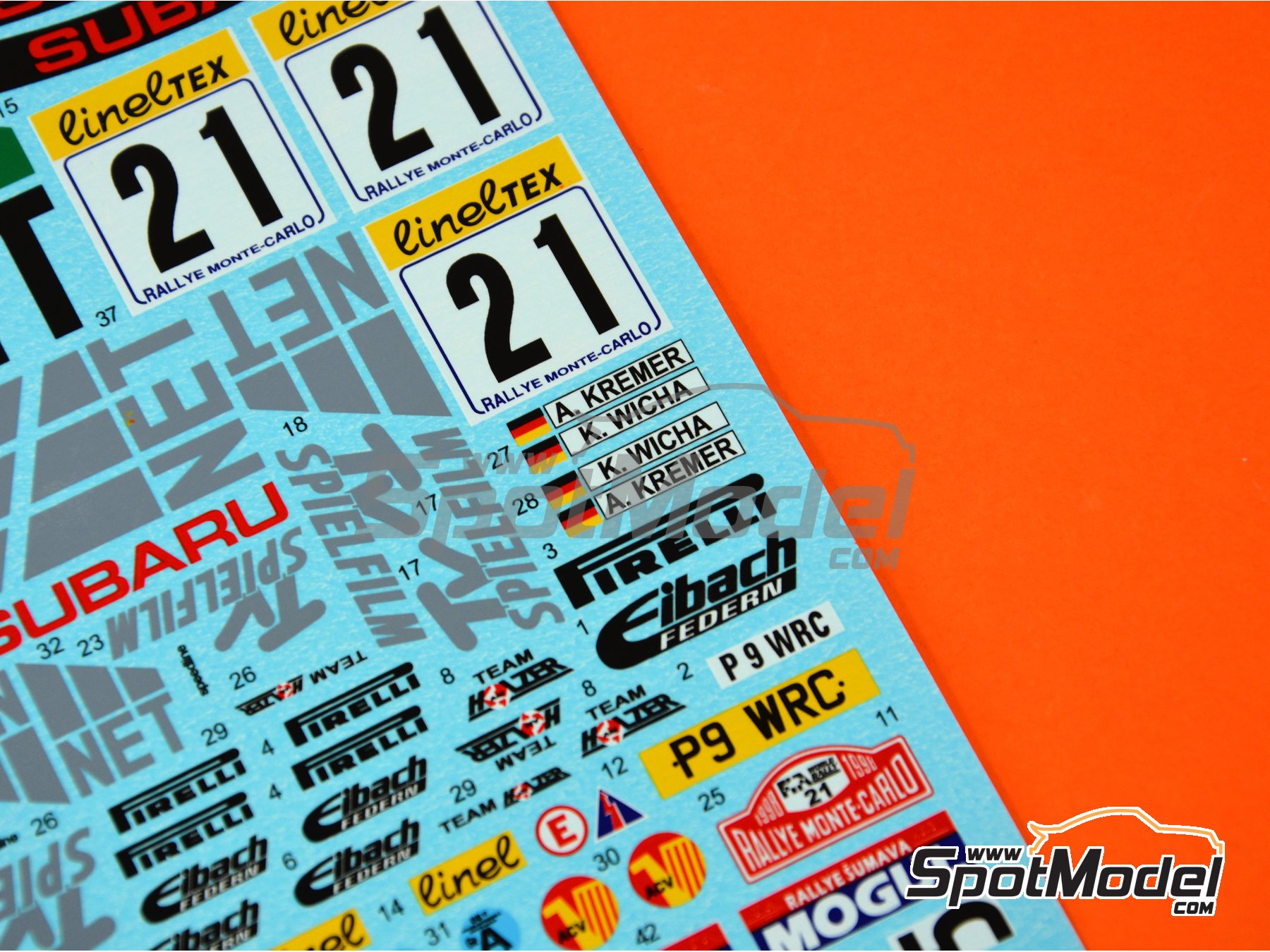 Image 3: Subaru Impreza WRC Subaru Rallye Deutschland Team sponsored by TV Spielfilm - Monte Carlo Rally - Rallye Automobile de Monte-Carlo, Rallye Sumava Mogul 1998 | Marking / livery in 1/24 scale manufactured by Reji Model (ref.&nbsp;REJI-233, also 233)