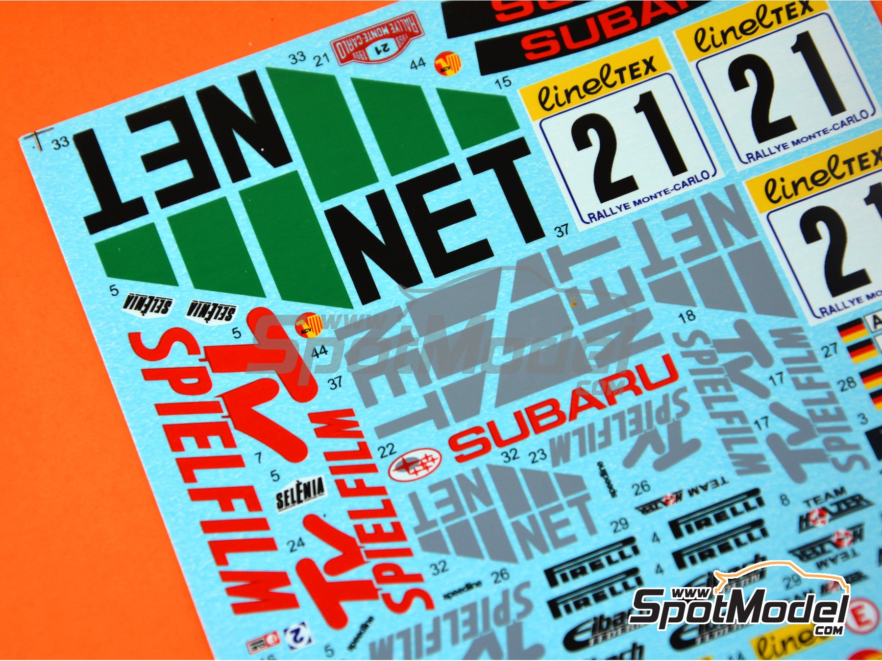 Image 4: Subaru Impreza WRC Subaru Rallye Deutschland Team sponsored by TV Spielfilm - Monte Carlo Rally - Rallye Automobile de Monte-Carlo, Rallye Sumava Mogul 1998 | Marking / livery in 1/24 scale manufactured by Reji Model (ref.&nbsp;REJI-233, also 233)