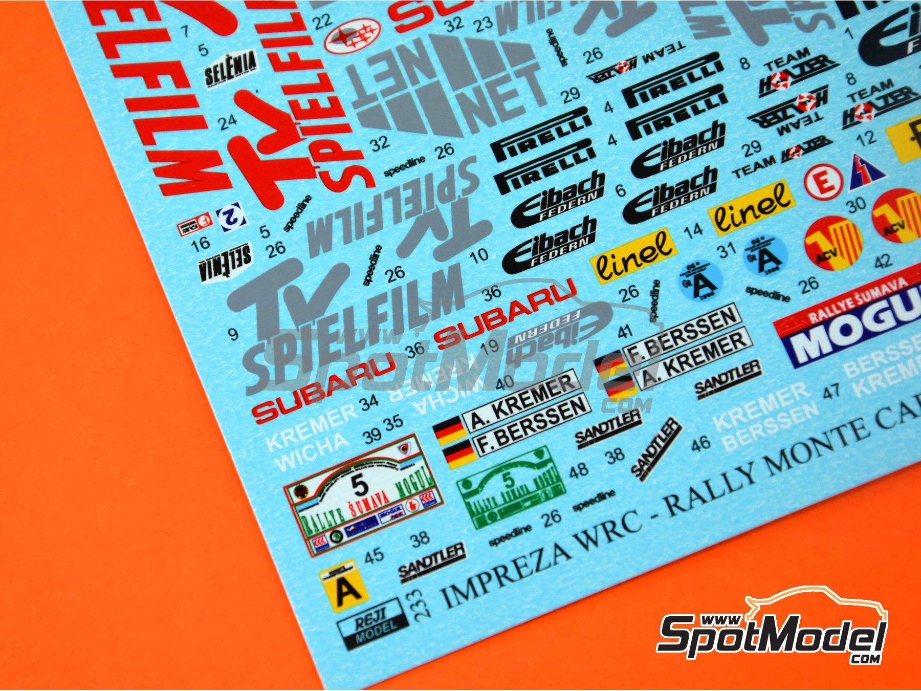 Image 5: Subaru Impreza WRC Subaru Rallye Deutschland Team sponsored by TV Spielfilm - Monte Carlo Rally - Rallye Automobile de Monte-Carlo, Rallye Sumava Mogul 1998 | Marking / livery in 1/24 scale manufactured by Reji Model (ref.&nbsp;REJI-233, also 233)