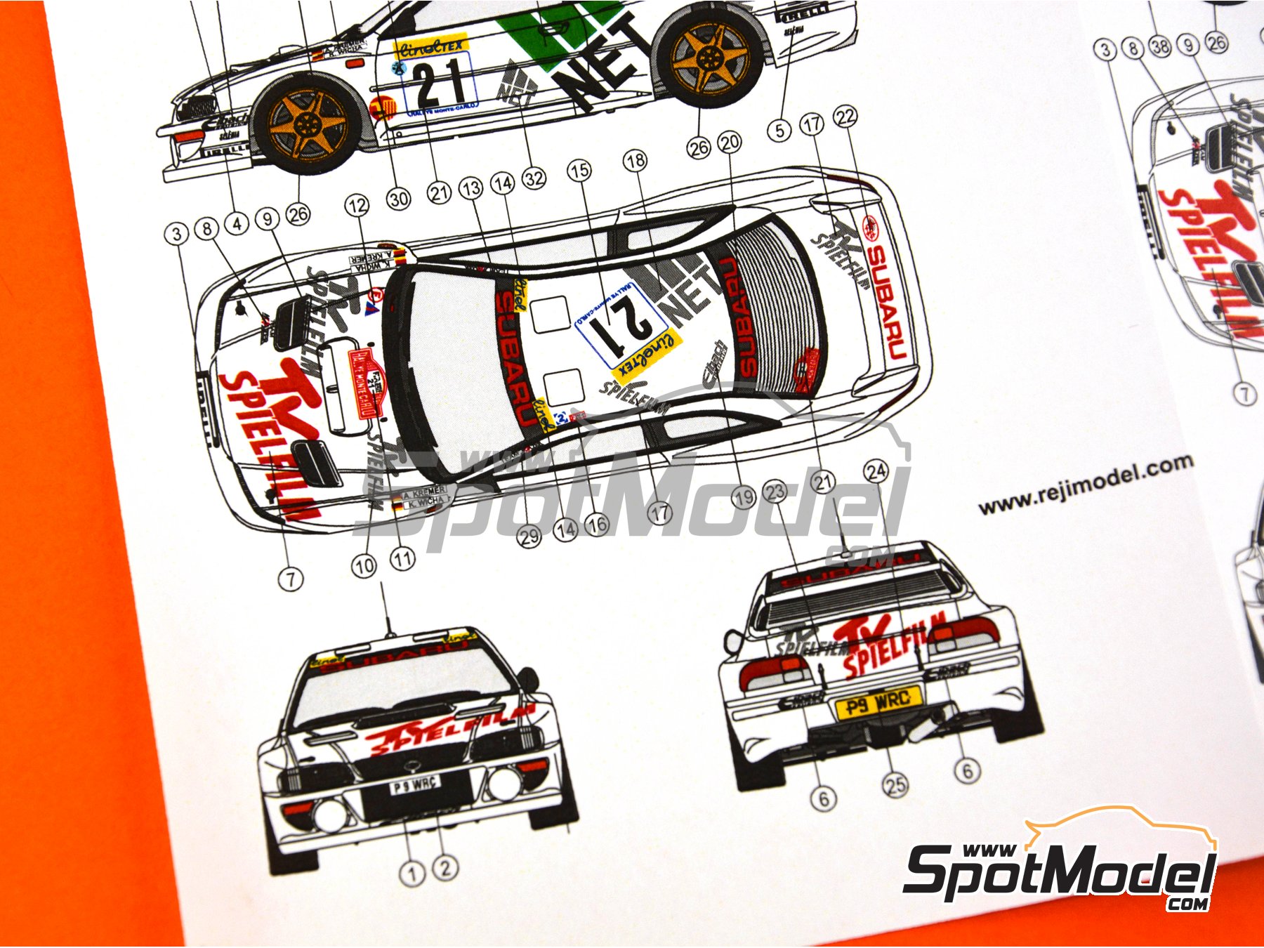 Image 11: Subaru Impreza WRC Subaru Rallye Deutschland Team sponsored by TV Spielfilm - Monte Carlo Rally - Rallye Automobile de Monte-Carlo, Rallye Sumava Mogul 1998 | Marking / livery in 1/24 scale manufactured by Reji Model (ref.&nbsp;REJI-233, also 233)