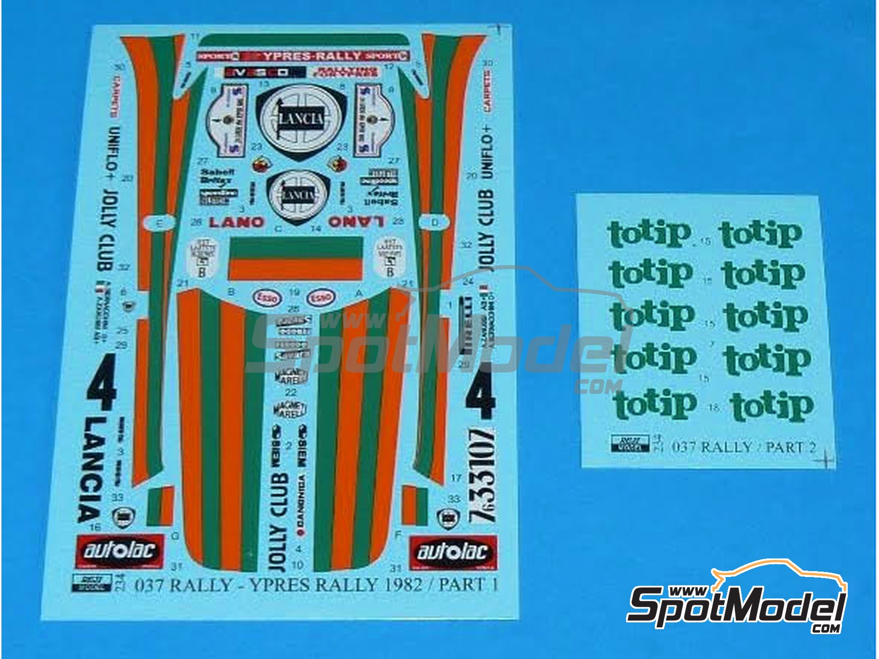 Image 1: Lancia 037 WRC sponsored by Totip - Ypres Rally 1982 | Marking / livery in 1/24 scale manufactured by Reji Model (ref. REJI-234, also 234)