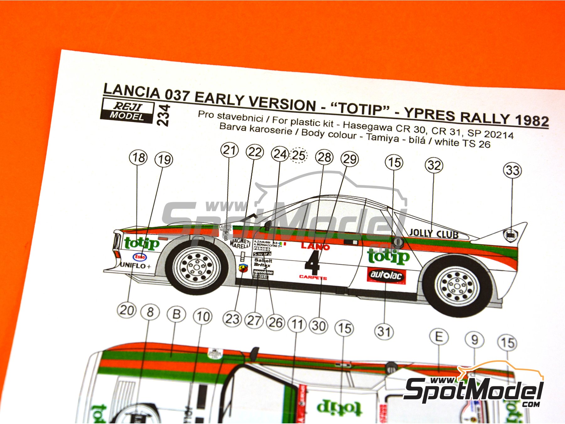 Image 14: Lancia 037 WRC sponsored by Totip - Ypres Rally 1982 | Marking / livery in 1/24 scale manufactured by Reji Model (ref. REJI-234, also 234)