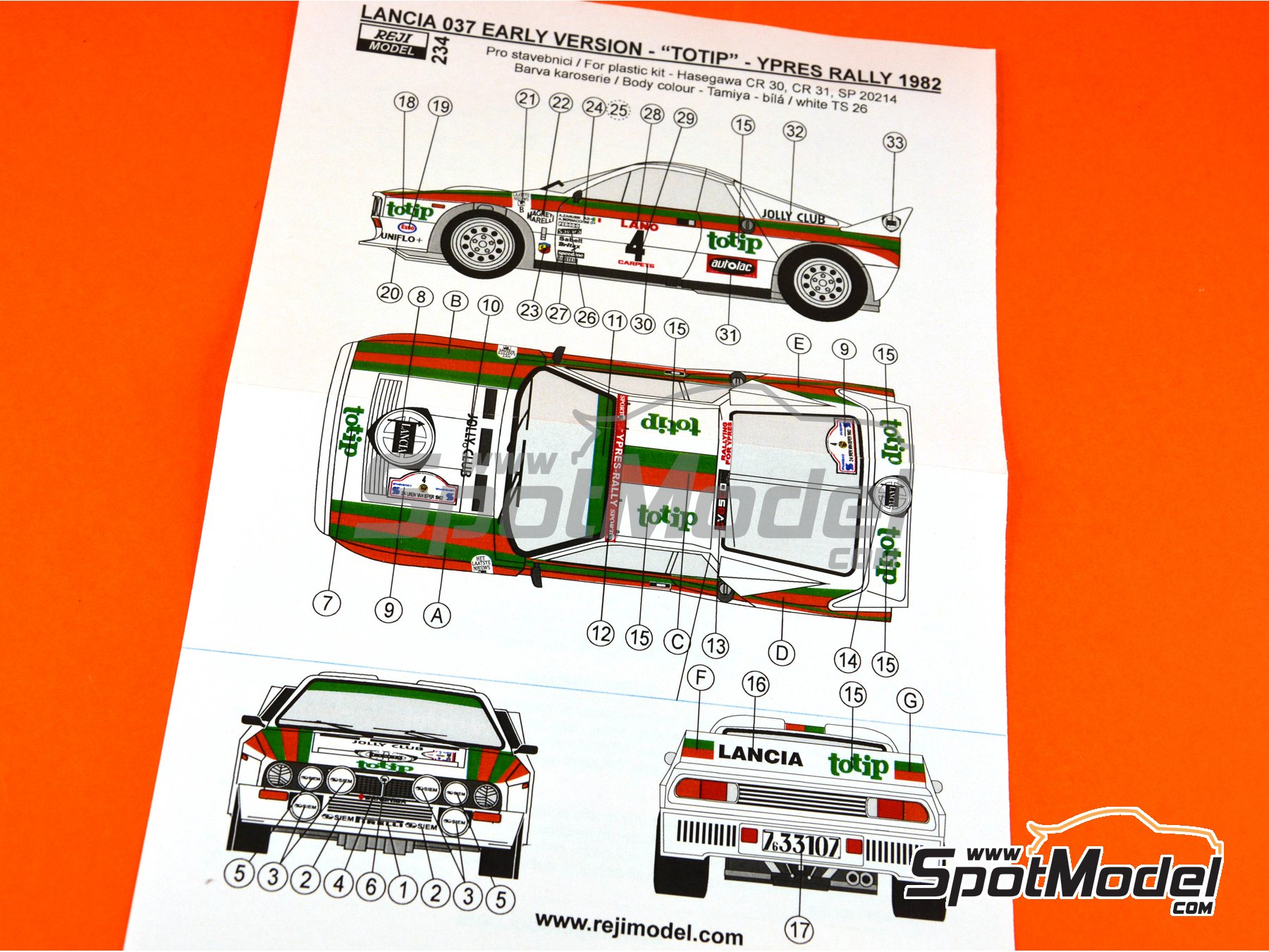 Image 17: Lancia 037 WRC sponsored by Totip - Ypres Rally 1982 | Marking / livery in 1/24 scale manufactured by Reji Model (ref. REJI-234, also 234)