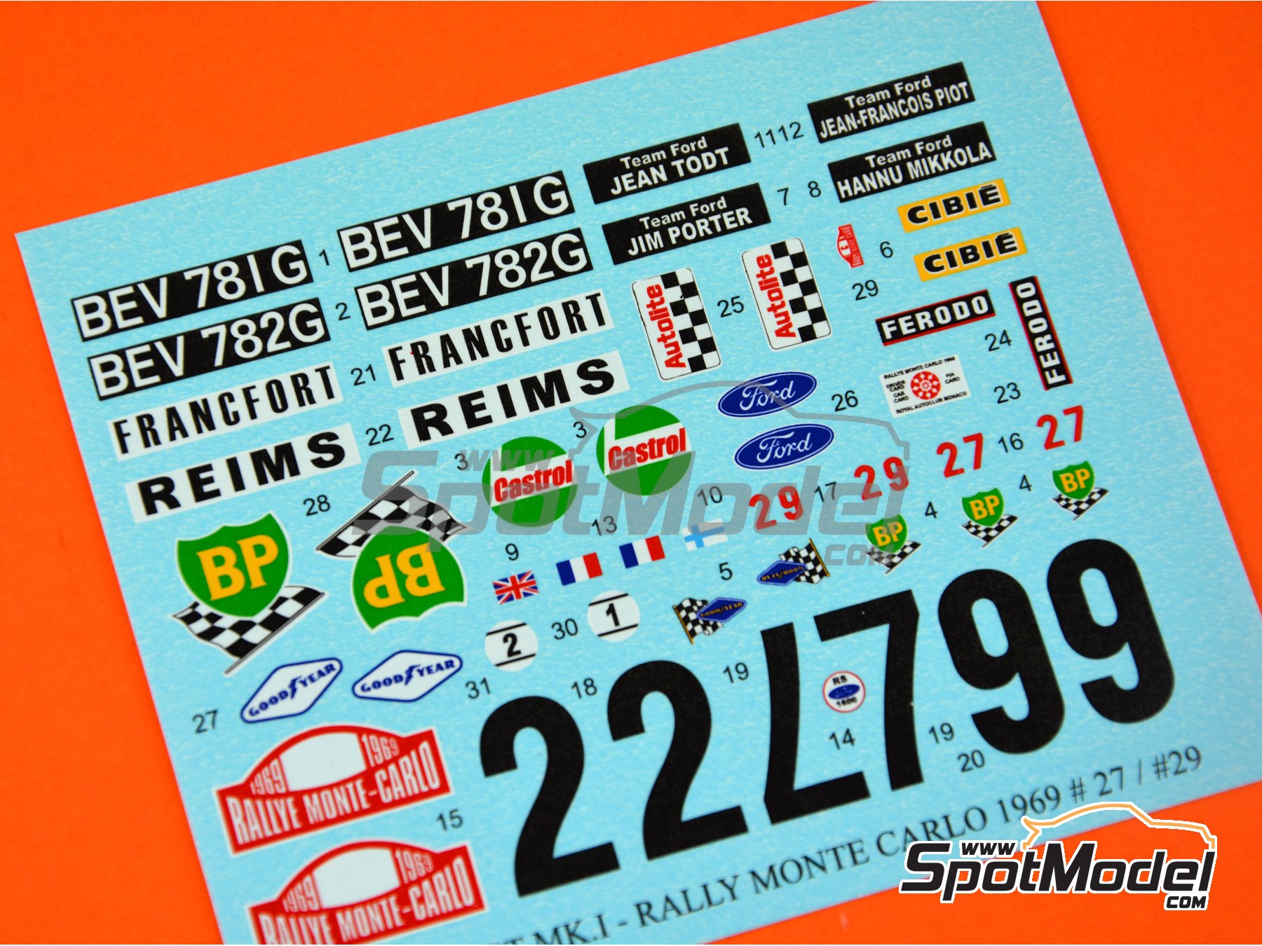 Image 3: Ford Escort RS1600 Mk I - Monte Carlo Rally - Rallye Automobile de Monte-Carlo 1969 | Marking / livery in 1/24 scale manufactured by Reji Model (ref.&nbsp;REJI-239, also 239)