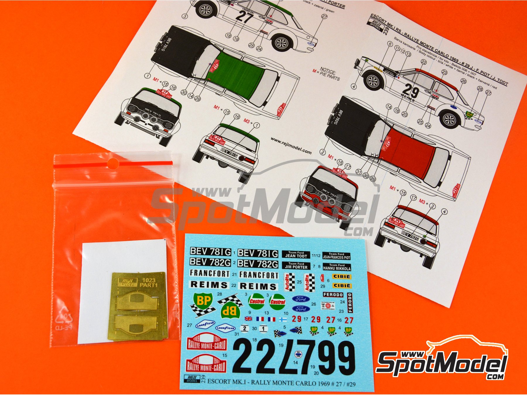 Image 4: Ford Escort RS1600 Mk I - Monte Carlo Rally - Rallye Automobile de Monte-Carlo 1969 | Marking / livery in 1/24 scale manufactured by Reji Model (ref.&nbsp;REJI-239, also 239)