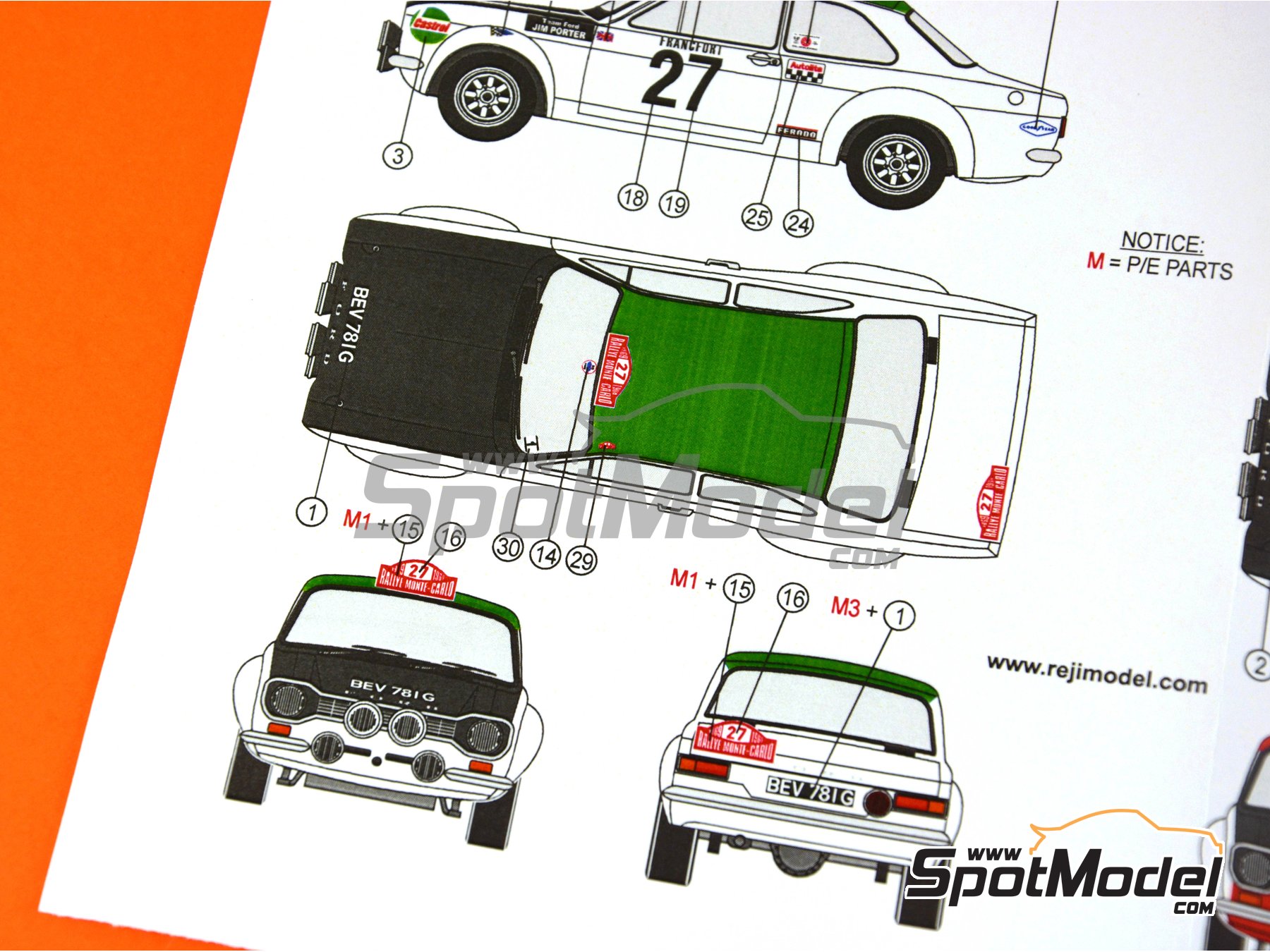 Image 6: Ford Escort RS1600 Mk I - Monte Carlo Rally - Rallye Automobile de Monte-Carlo 1969 | Marking / livery in 1/24 scale manufactured by Reji Model (ref.&nbsp;REJI-239, also 239)