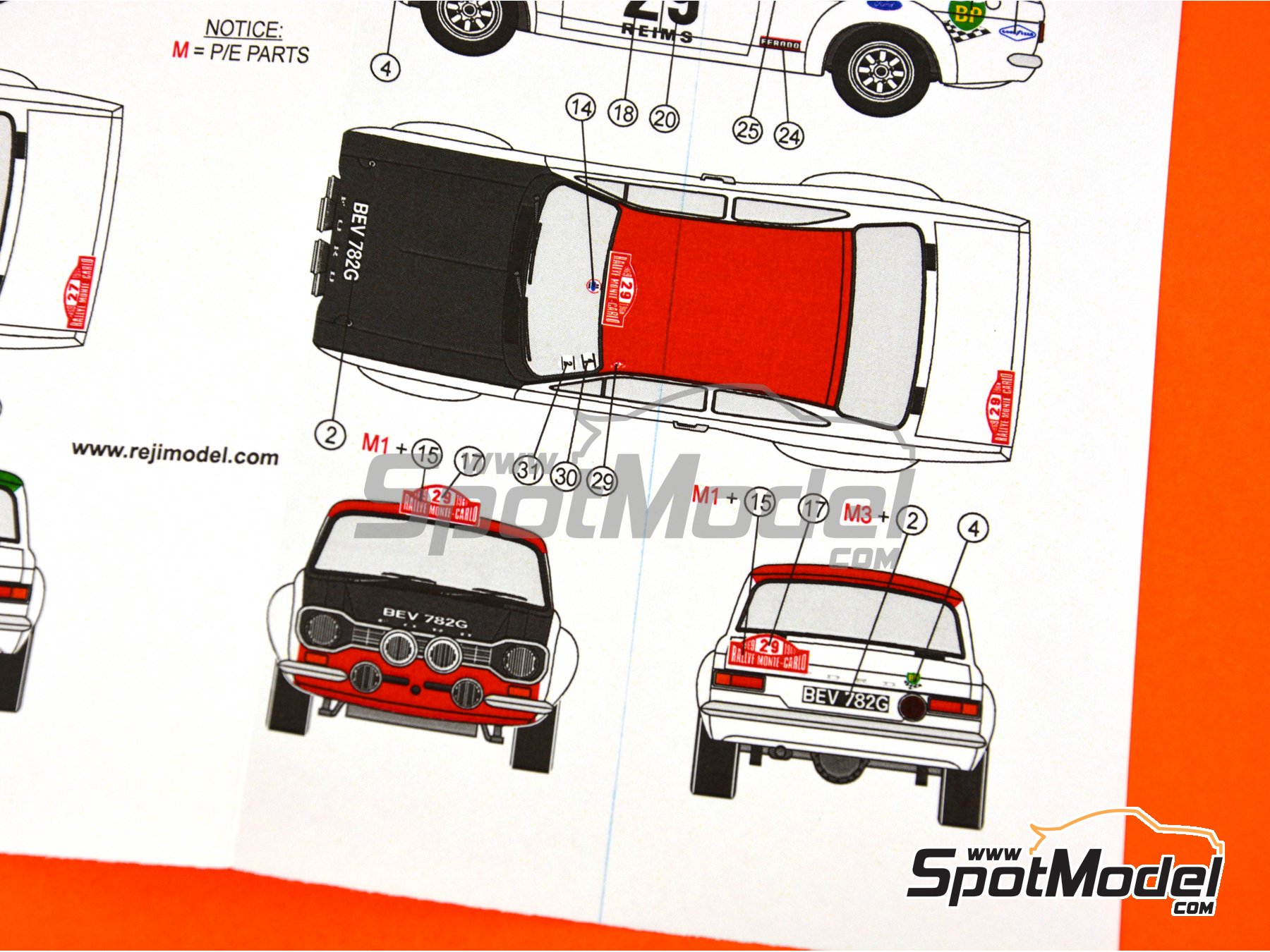 Image 8: Ford Escort RS1600 Mk I - Monte Carlo Rally - Rallye Automobile de Monte-Carlo 1969 | Marking / livery in 1/24 scale manufactured by Reji Model (ref.&nbsp;REJI-239, also 239)