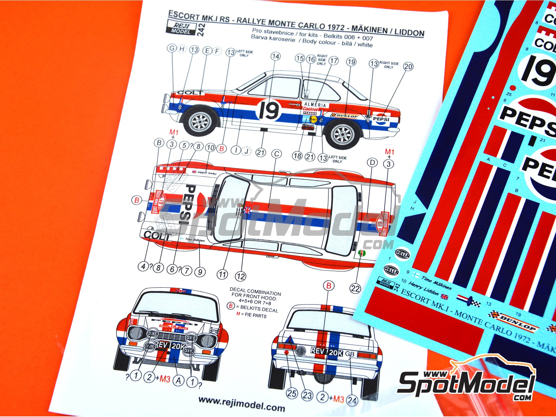 Image 1: Ford Escort Mk. I RS patrocinado por Pepsi - Rally de Monte Carlo - Rallye Automobile de Monte-Carlo 1972 | Decoraci&oacute;n en escala&nbsp;1/24 fabricado por Reji Model (ref.&nbsp;REJI-242, tambien 242)