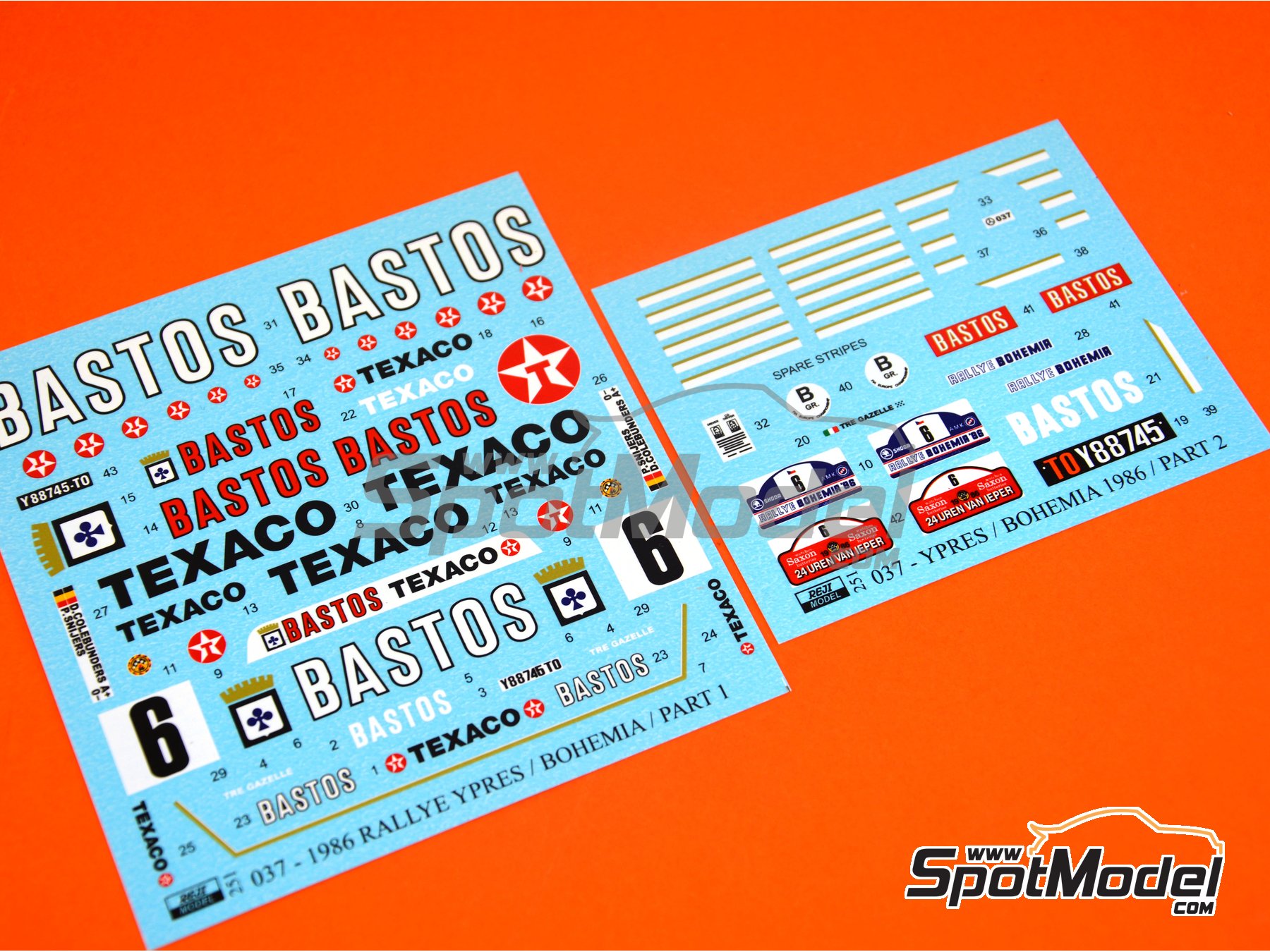 Image 3: Lancia 037 Rally sponsored by Bastos - Bohemia Rally, Ypres Rally 1986 | Marking / livery in 1/24 scale manufactured by Reji Model (ref. REJI-251, also 251)