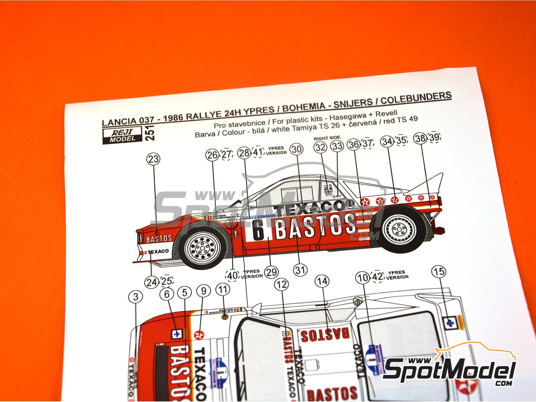 Image 4: Lancia 037 Rally sponsored by Bastos - Bohemia Rally, Ypres Rally 1986 | Marking / livery in 1/24 scale manufactured by Reji Model (ref. REJI-251, also 251)
