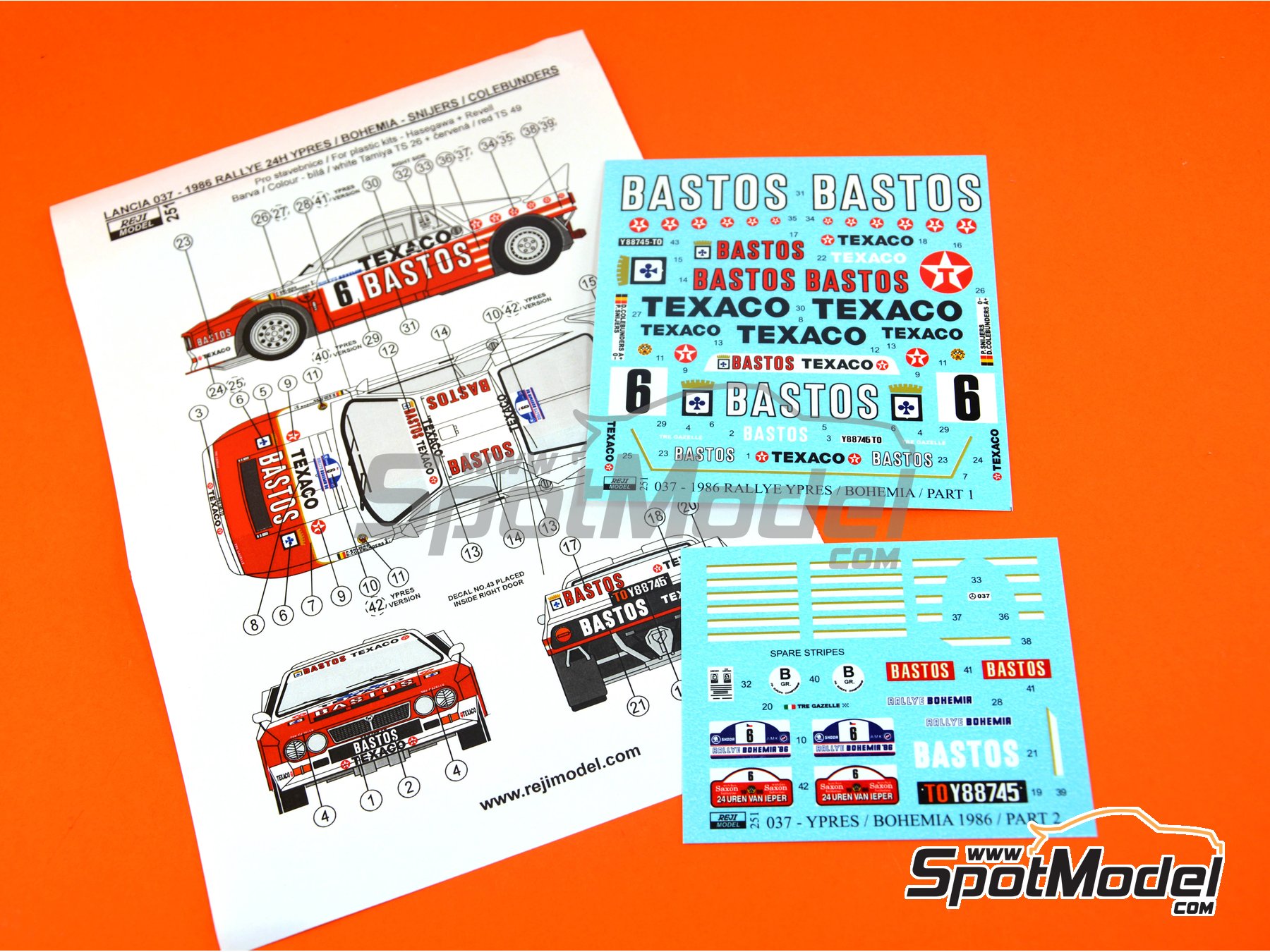 Image 6: Lancia 037 Rally sponsored by Bastos - Bohemia Rally, Ypres Rally 1986 | Marking / livery in 1/24 scale manufactured by Reji Model (ref. REJI-251, also 251)