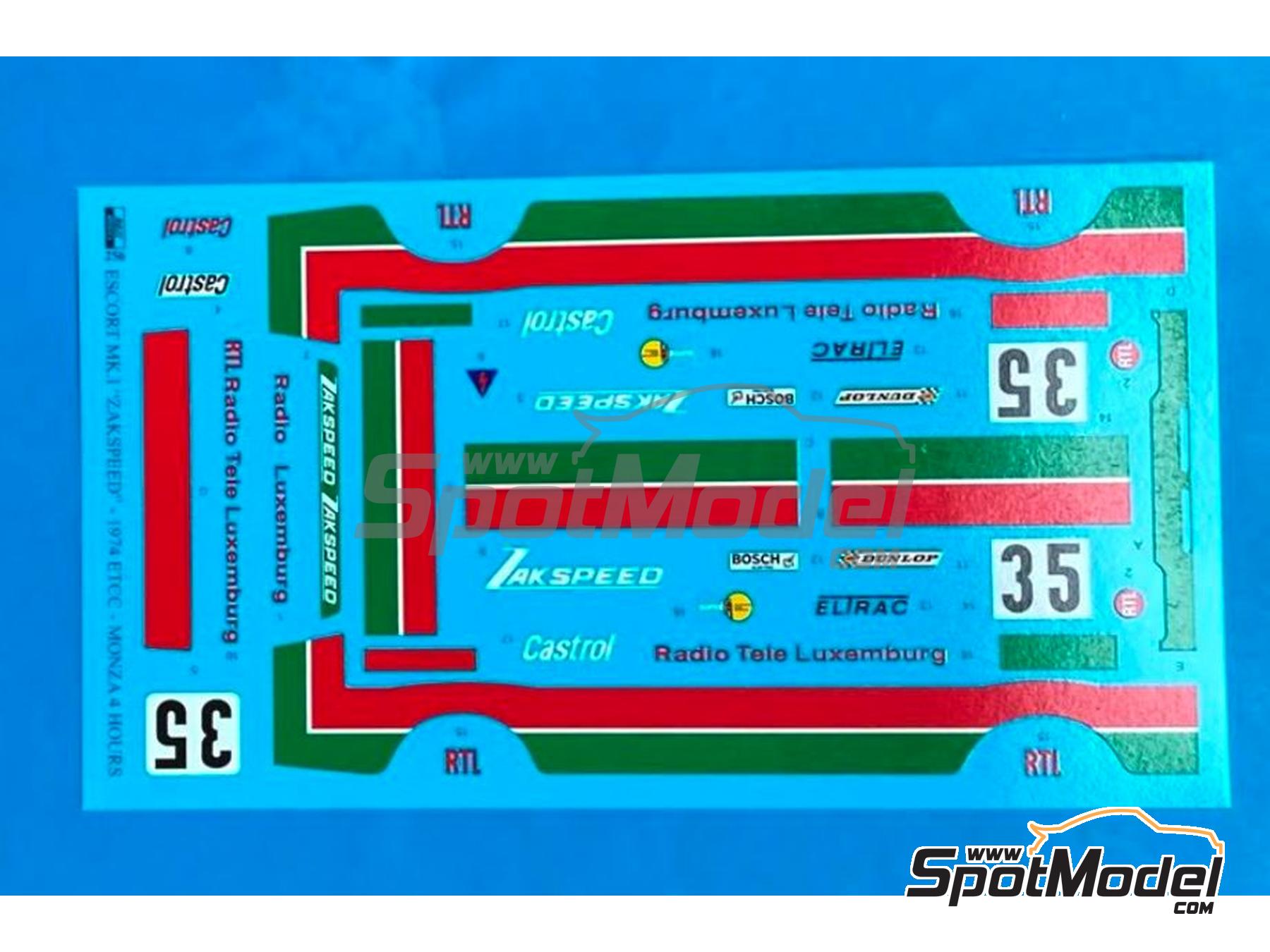 Image 5: Ford Escort Mk. I Zakspeed patrocinado por RTL, Castrol - 4 Horas de Monza 1974 | Decoraci&oacute;n en escala&nbsp;1/24 fabricado por Reji Model (ref.&nbsp;REJI-256, tambien 256)