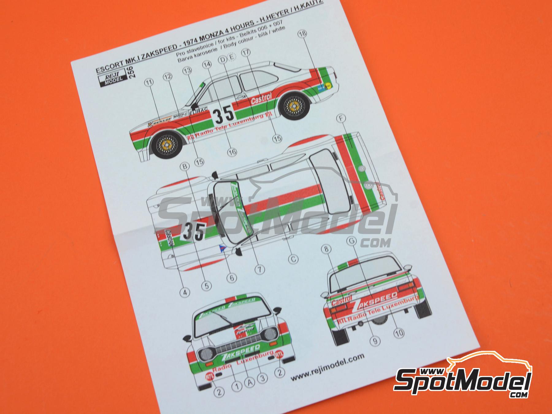 Image 6: Ford Escort Mk. I Zakspeed patrocinado por RTL, Castrol - 4 Horas de Monza 1974 | Decoraci&oacute;n en escala&nbsp;1/24 fabricado por Reji Model (ref.&nbsp;REJI-256, tambien 256)