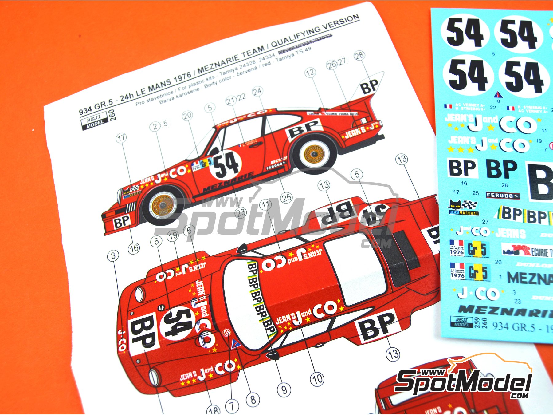Image 5: Porsche 934 Turbo RSR Group 5 Meznarie Racing Team sponsored by Jeans JandCO - 24 Hours Le Mans 1976 | Marking / livery in 1/24 scale manufactured by Reji Model (ref.&nbsp;REJI-260, also 260 and 0260)