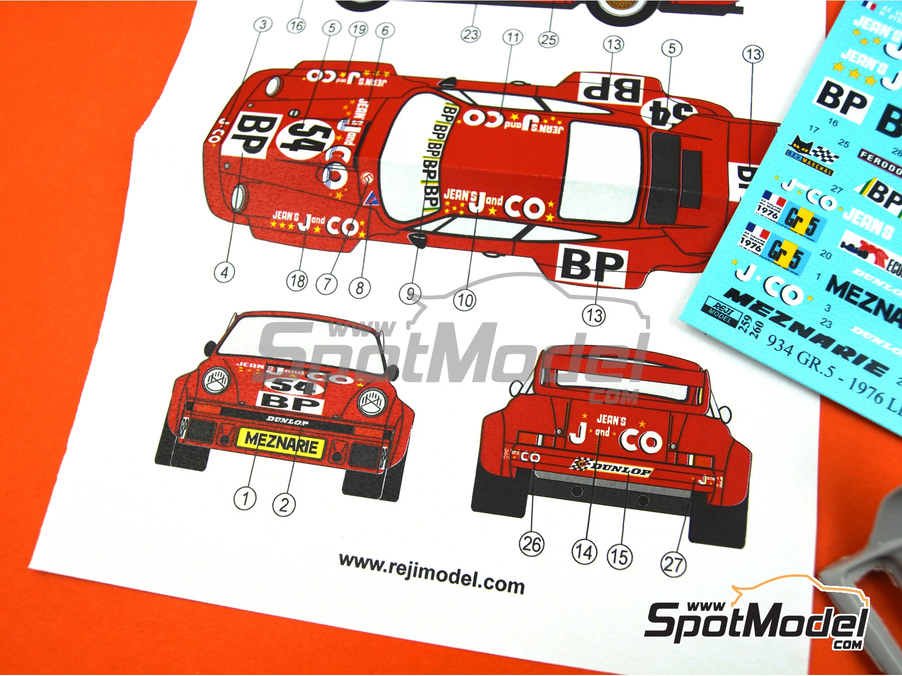 Image 6: Porsche 934 Turbo RSR Group 5 Meznarie Racing Team sponsored by Jeans JandCO - 24 Hours Le Mans 1976 | Marking / livery in 1/24 scale manufactured by Reji Model (ref.&nbsp;REJI-260, also 260 and 0260)