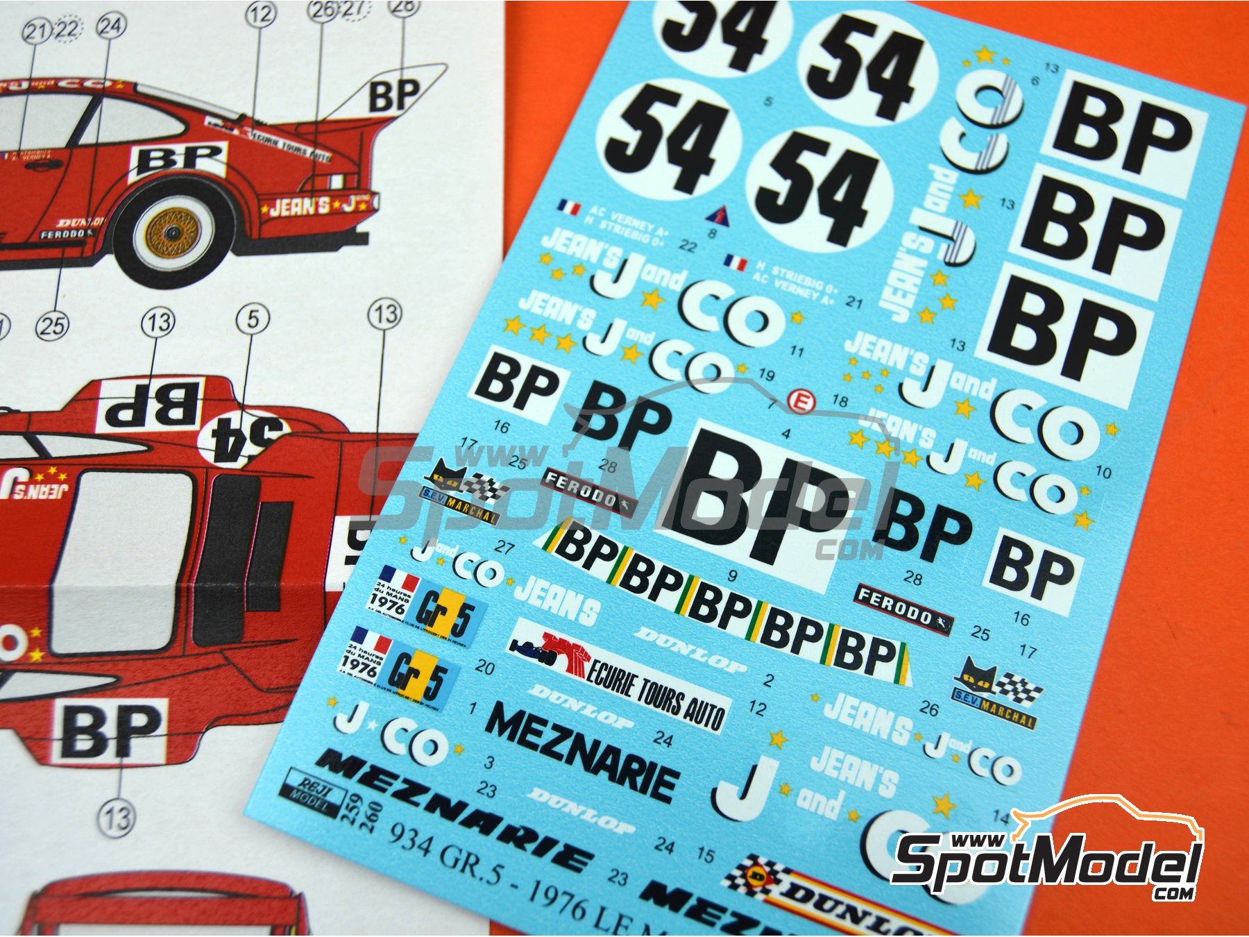 Image 7: Porsche 934 Turbo RSR Group 5 Meznarie Racing Team sponsored by Jeans JandCO - 24 Hours Le Mans 1976 | Marking / livery in 1/24 scale manufactured by Reji Model (ref.&nbsp;REJI-260, also 260 and 0260)