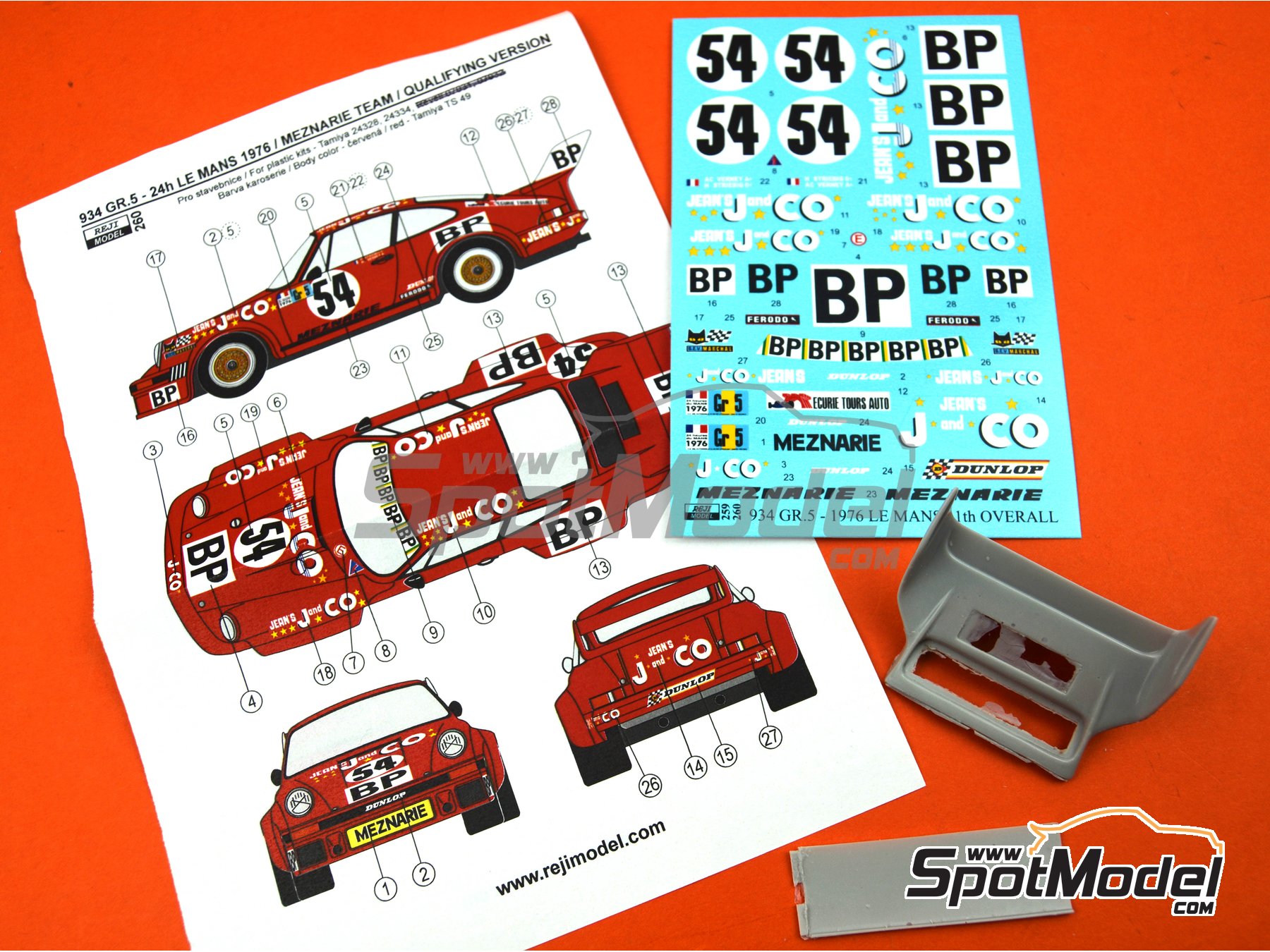 Image 9: Porsche 934 Turbo RSR Group 5 Meznarie Racing Team sponsored by Jeans JandCO - 24 Hours Le Mans 1976 | Marking / livery in 1/24 scale manufactured by Reji Model (ref.&nbsp;REJI-260, also 260 and 0260)