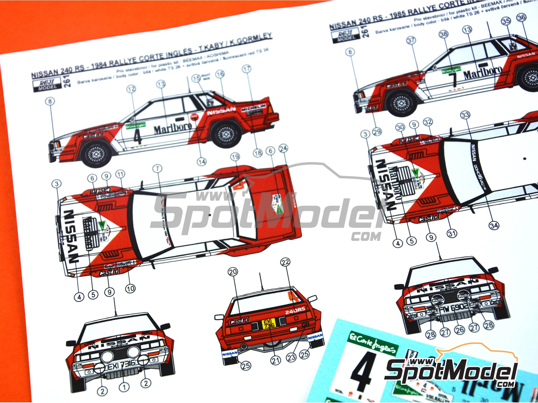 Image 2: Nissan 240RS BS110 Group B sponsored by Marlboro - El Corte Ingles Rally Islas Canarias 1984 and 1985 | Marking / livery in 1/24 scale manufactured by Reji Model (ref.&nbsp;REJI-261, also 261)