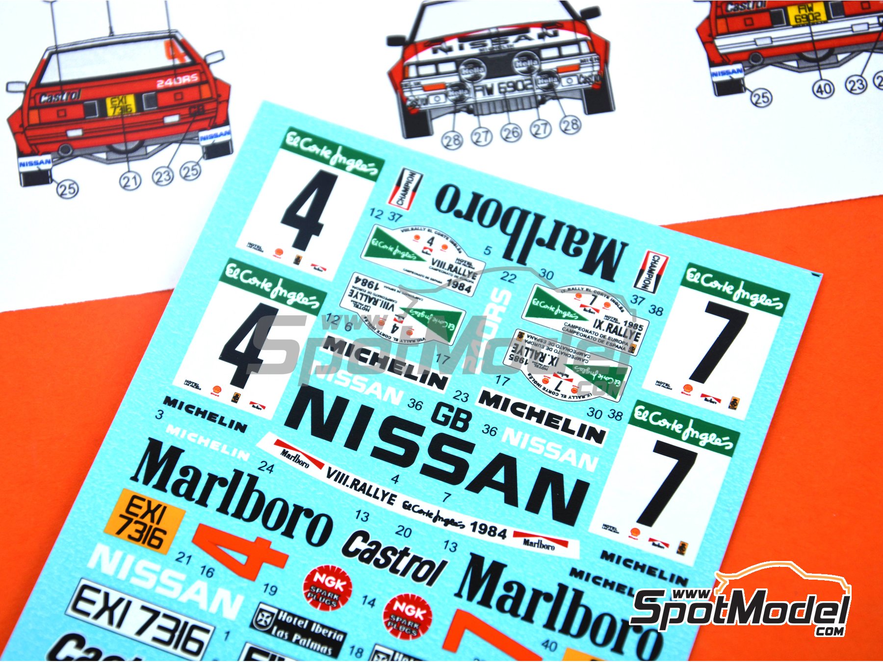Image 4: Nissan 240RS BS110 Group B sponsored by Marlboro - El Corte Ingles Rally Islas Canarias 1984 and 1985 | Marking / livery in 1/24 scale manufactured by Reji Model (ref.&nbsp;REJI-261, also 261)