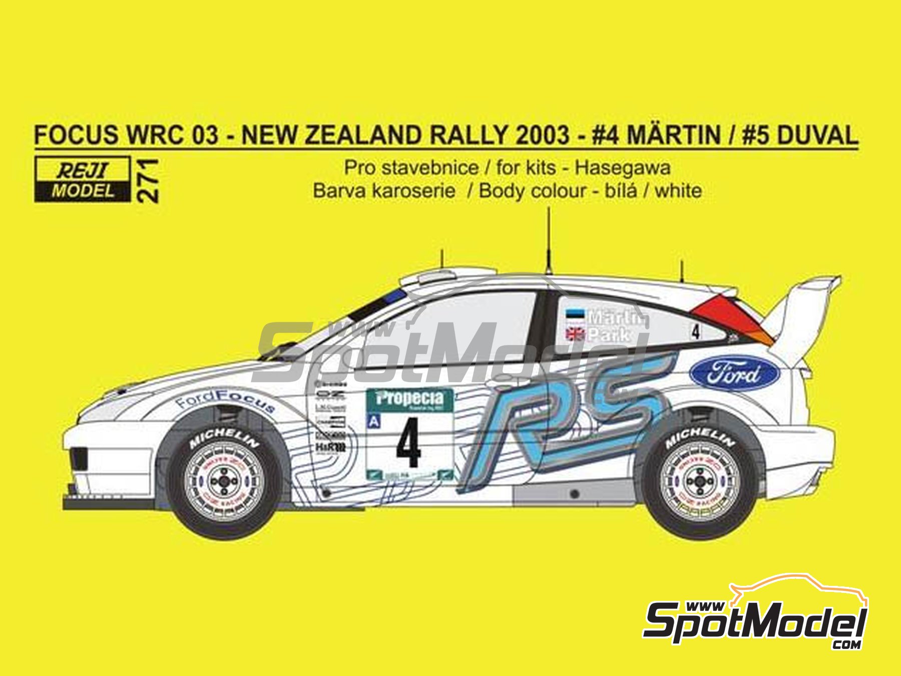 Reji Model: Marking / livery 1/24 scale - Ford Focus WRC #4, 5 - Markko  Märtin (EE) + Michael Park (GB), François Duval (BE) + Stéphane Prévot (BE)  - New Zealand Rally