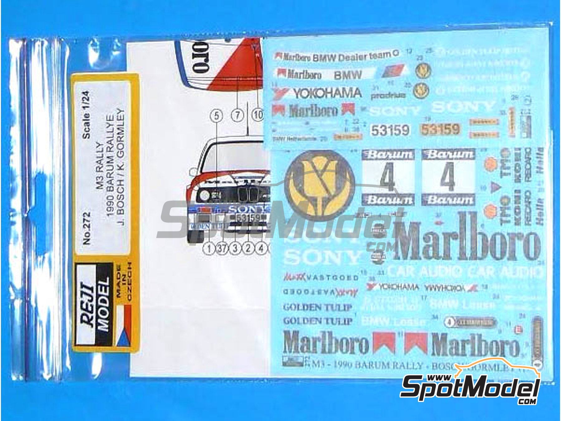 Image 1: BMW M3 E30 sponsored by Marlboro - Barum Czech Rally 1990 | Marking / livery in 1/24 scale manufactured by Reji Model (ref.&nbsp;REJI-272, also 272)