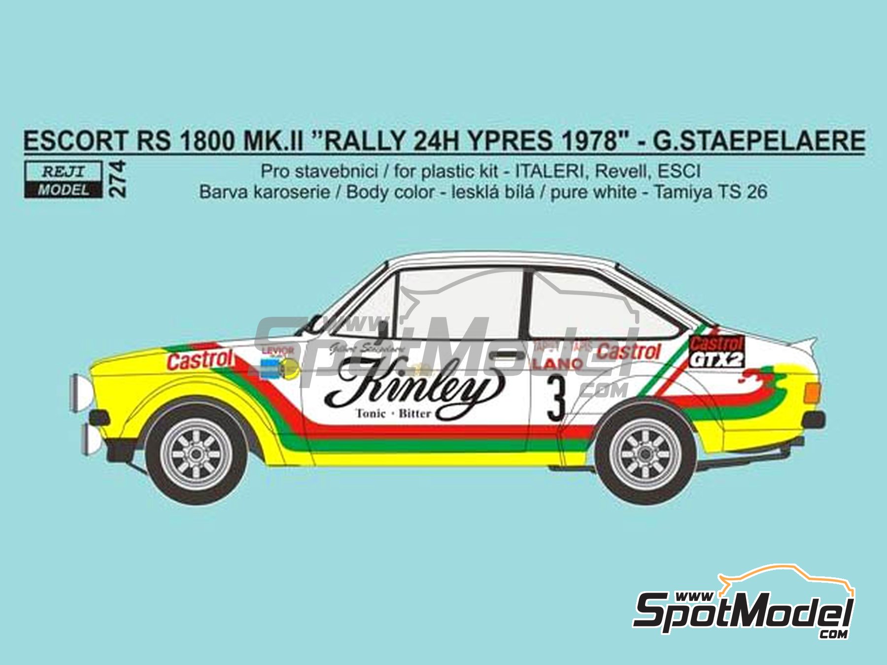 Image 2: Ford Escort RS 1800 Mk. II sponsored by Kinley - Ypres Rally 1978 | Marking / livery in 1/24 scale manufactured by Reji Model (ref.&nbsp;REJI-274, also 274)