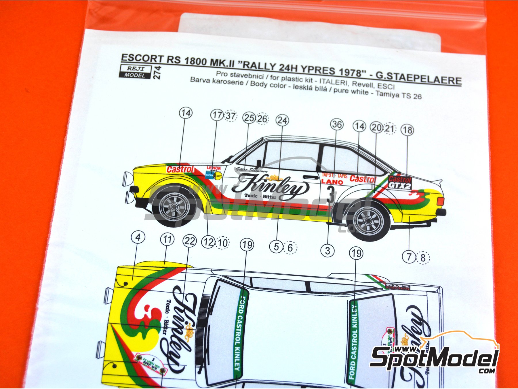 Image 6: Ford Escort RS 1800 Mk. II sponsored by Kinley - Ypres Rally 1978 | Marking / livery in 1/24 scale manufactured by Reji Model (ref.&nbsp;REJI-274, also 274)